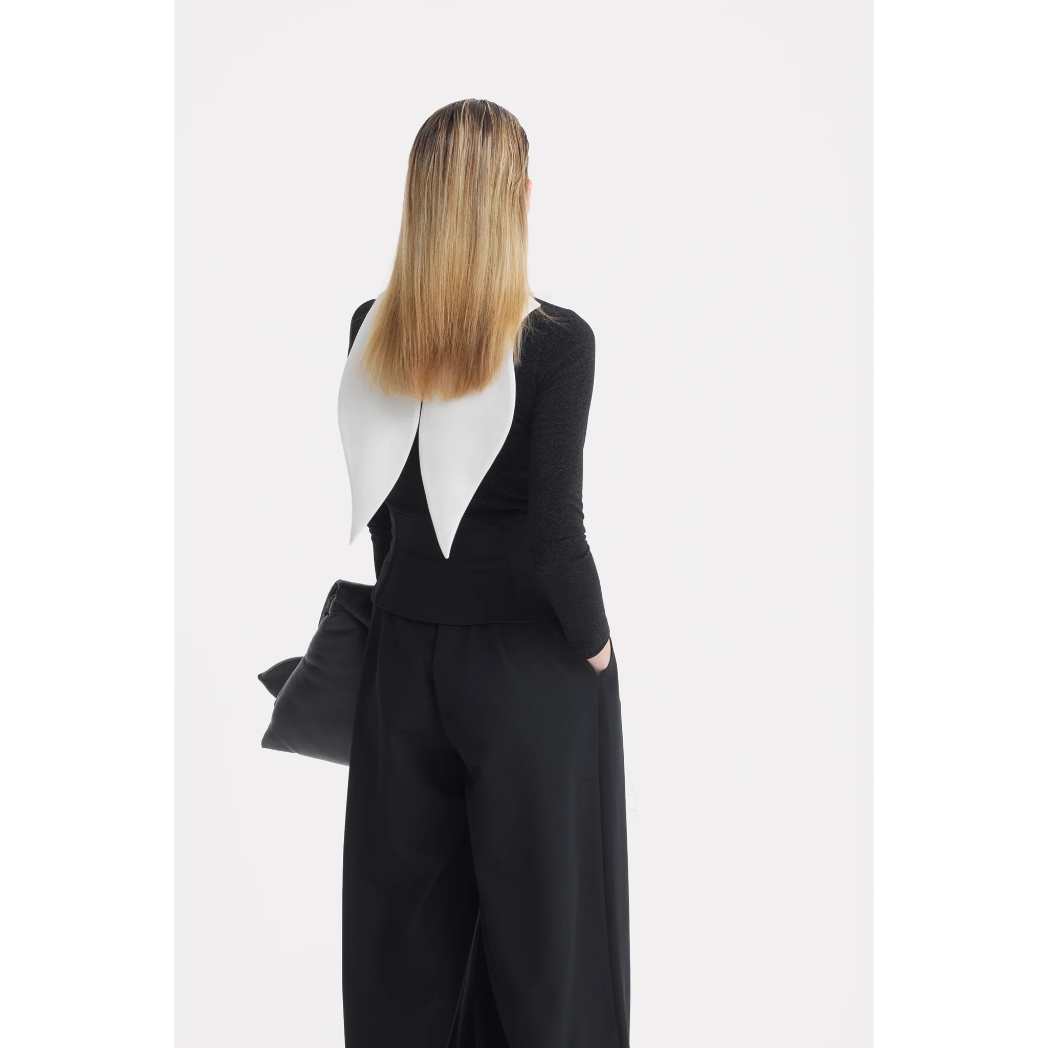 Buttoned Corset-Waist Black Tailored Trousers - Image 24