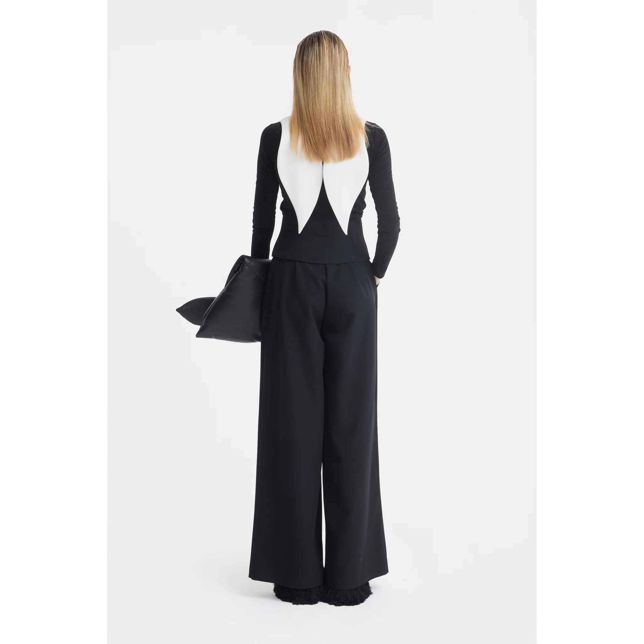 Buttoned Corset-Waist Black Tailored Trousers - Image 25