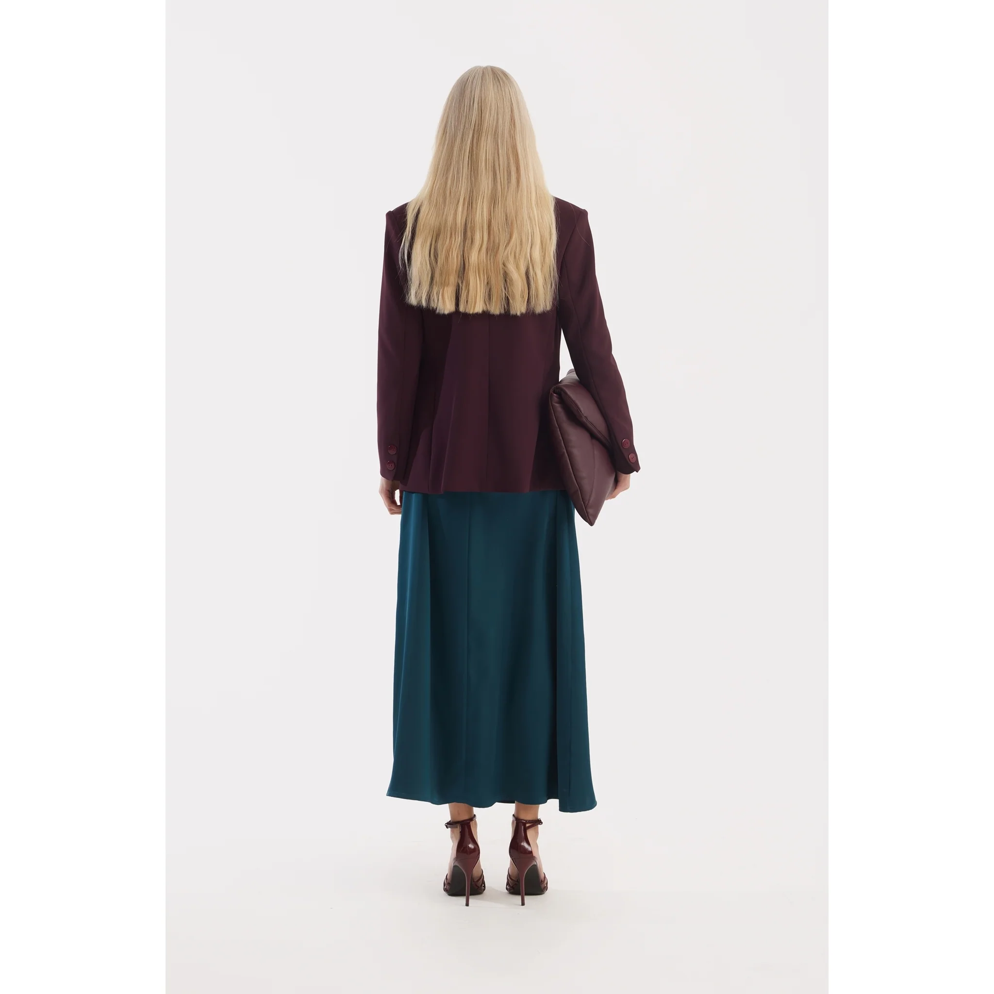 Classic Tailored Double-Breasted Blazer - Burgundy - Image 11