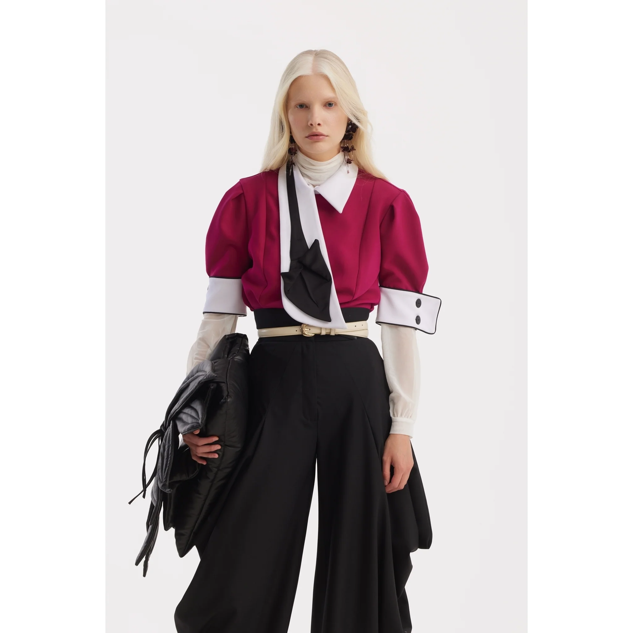 Couture Draped Wide-Leg Pants - Black - Image 5