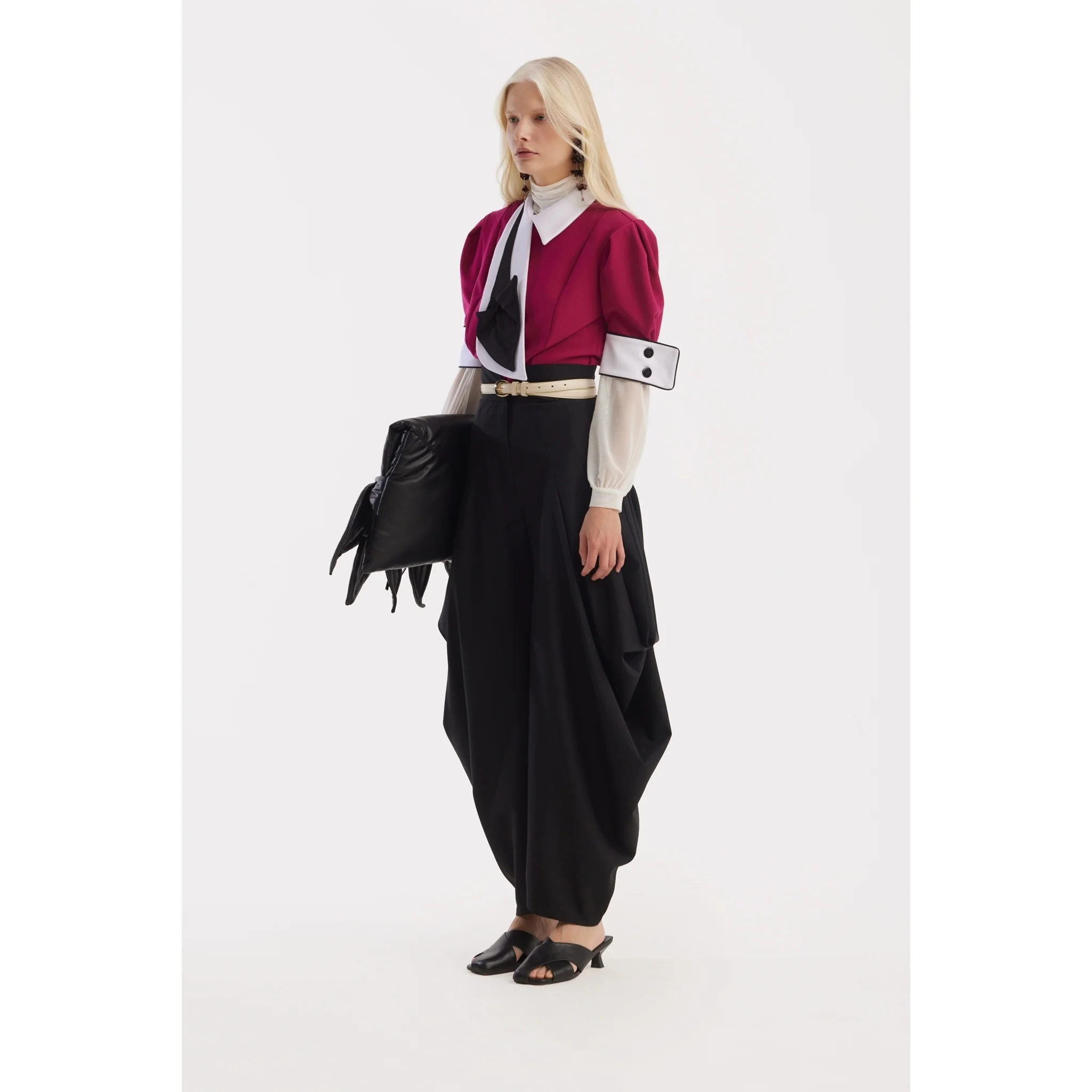 Couture Draped Wide-Leg Pants - Black - Image 6