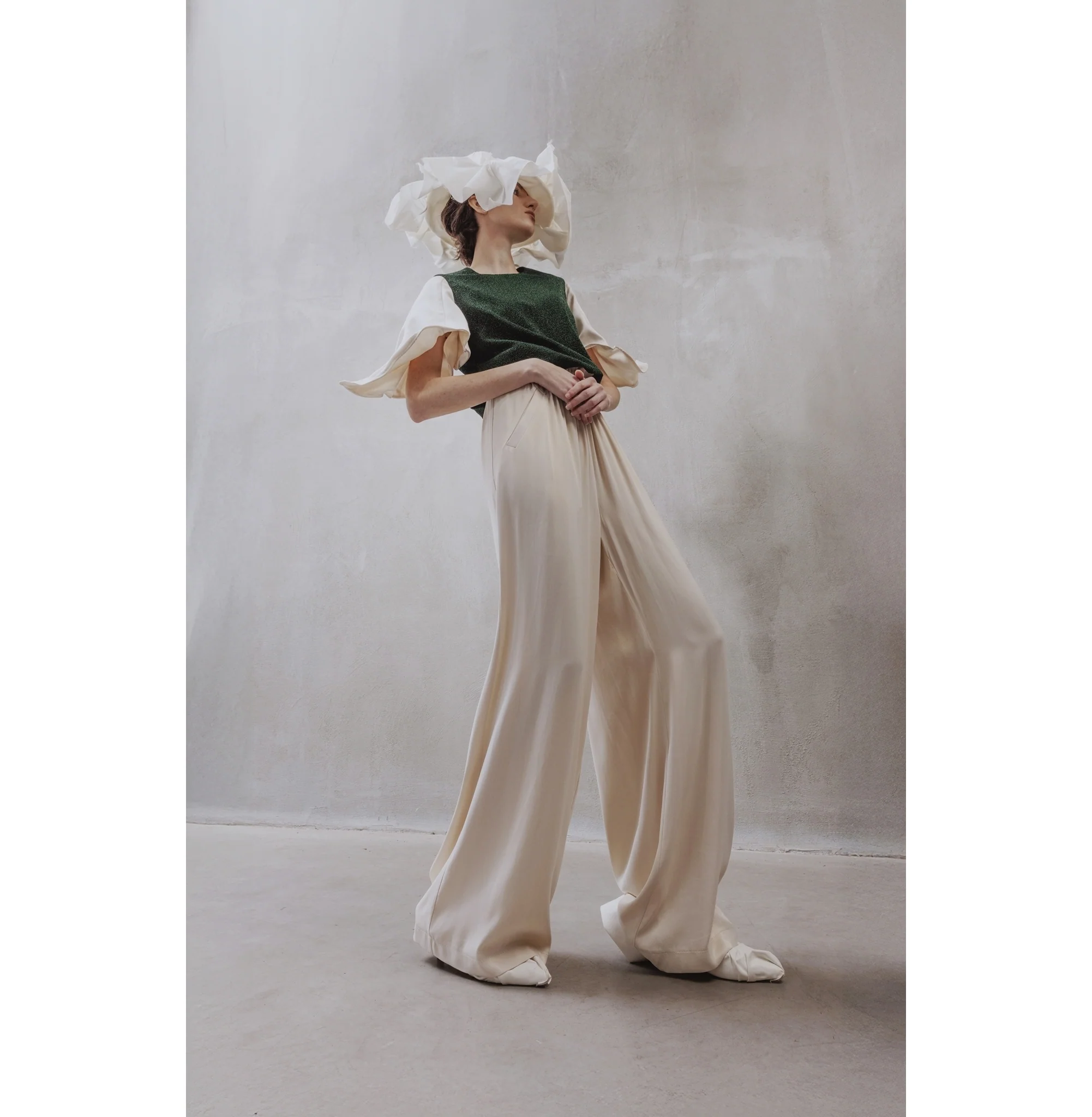 Green Lurex Knit Top With Adjustable Satin Sleeves - Image 5