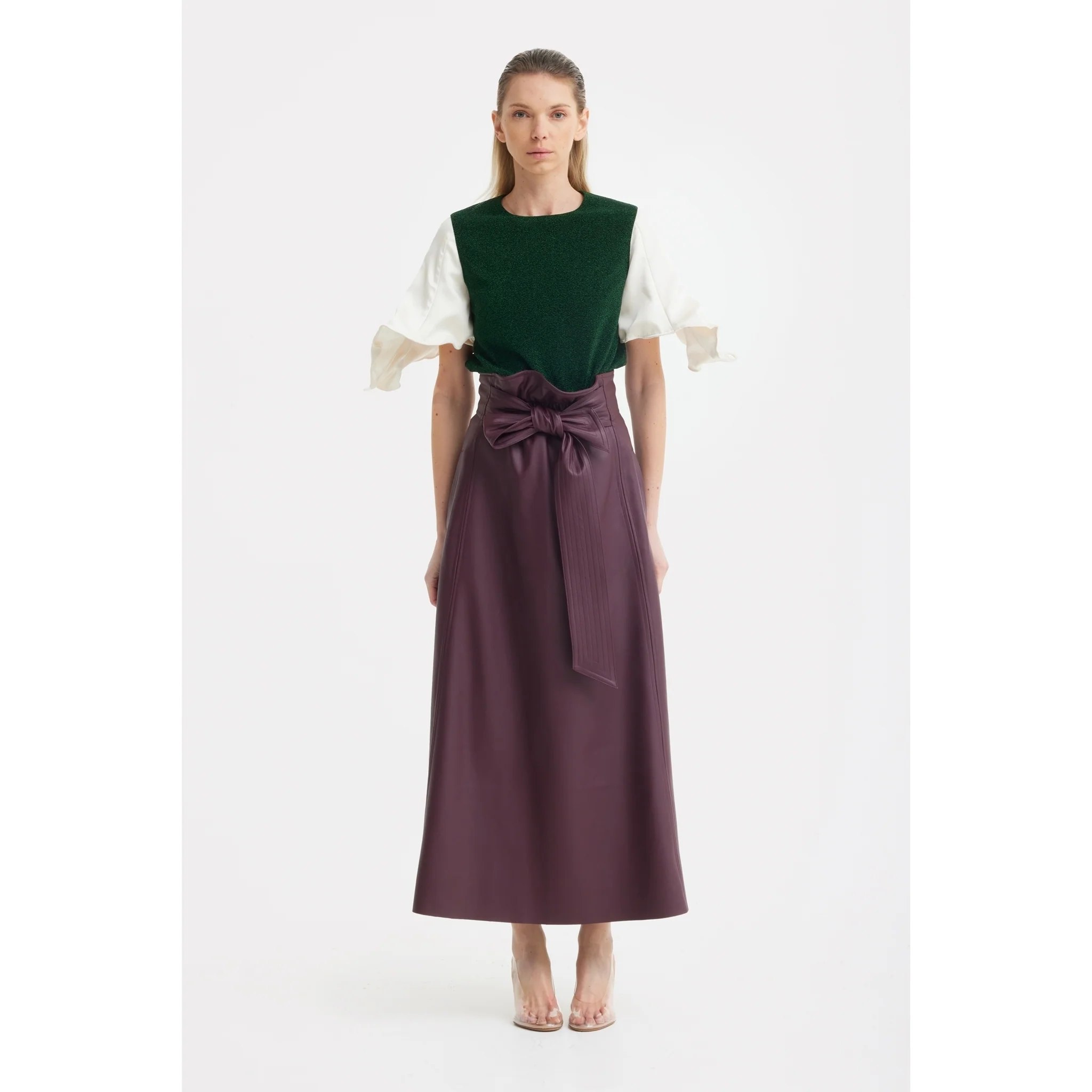 Green Lurex Knit Top With Adjustable Satin Sleeves - Image 9