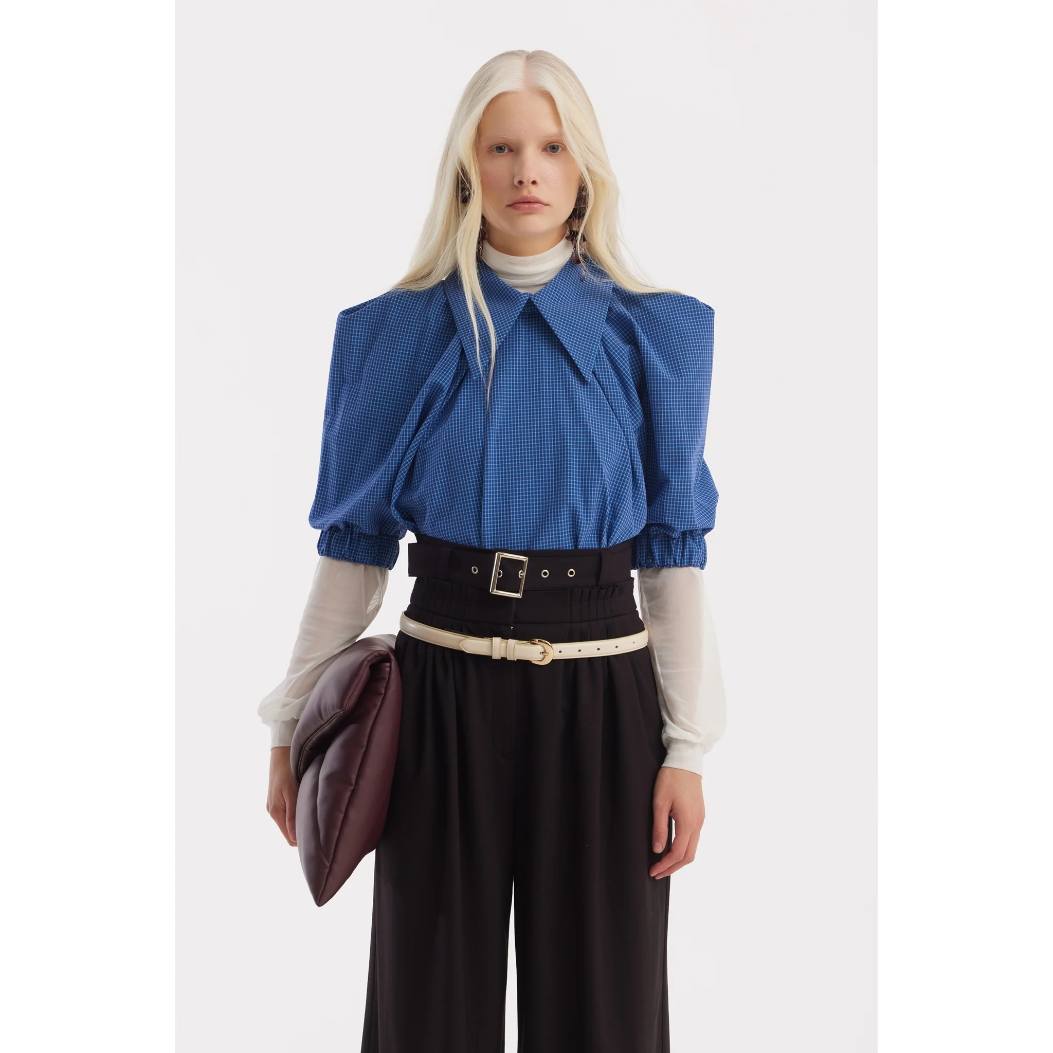 Belted High-Waist Balloon-Leg Pants - Black - Image 3