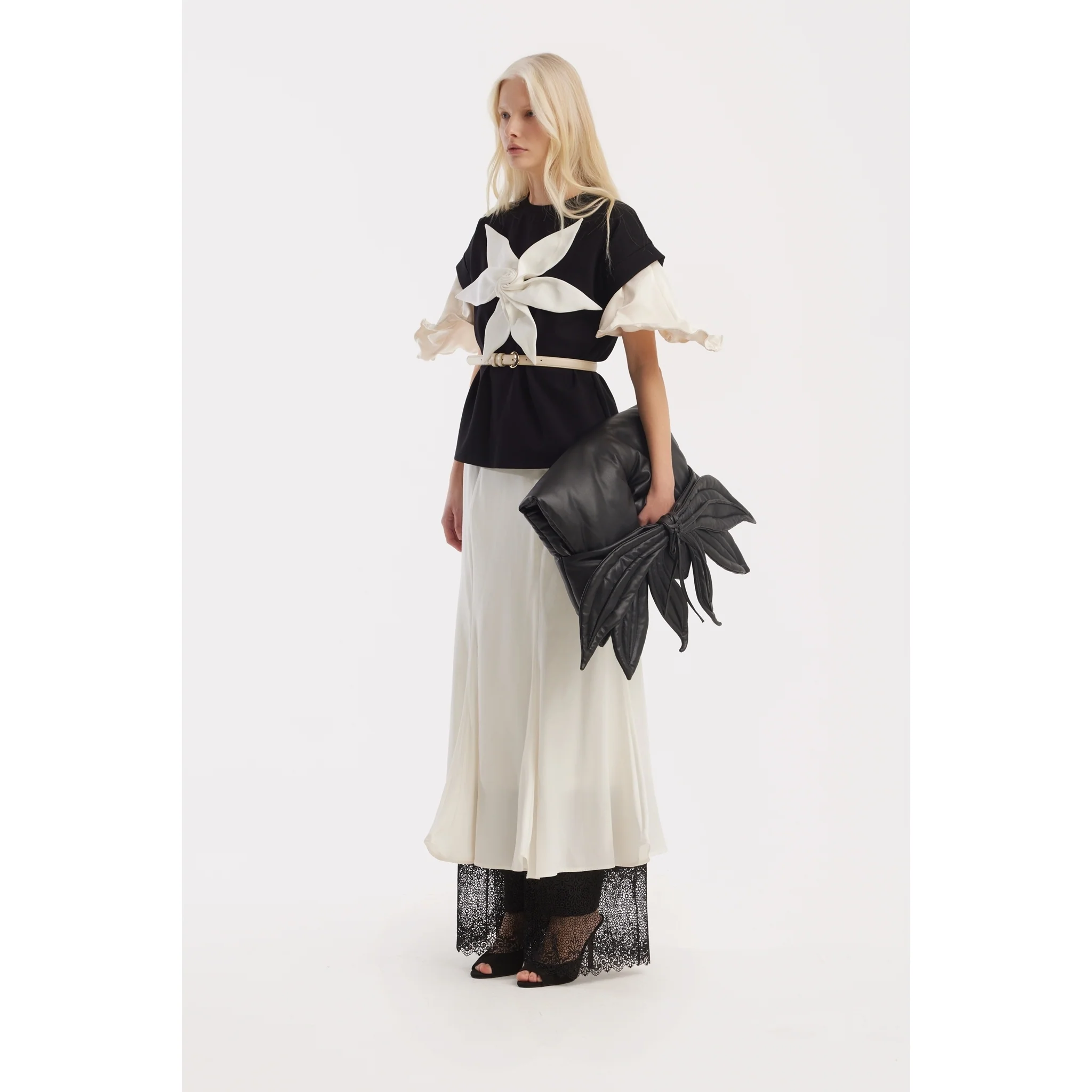 High Waist Double-Sided Satin Maxi Skirt - Ivory - Image 14