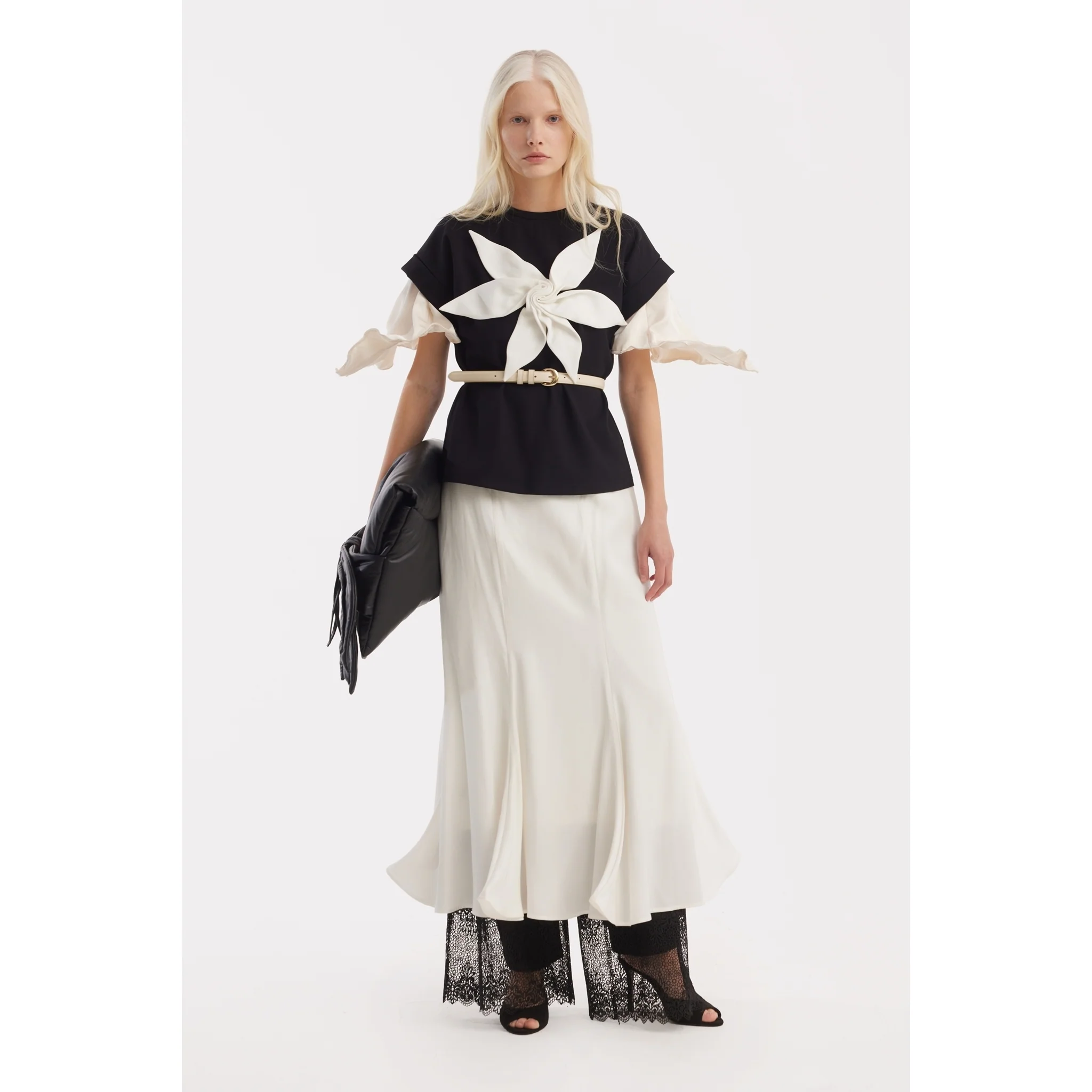 High Waist Double-Sided Satin Maxi Skirt - Ivory - Image 2