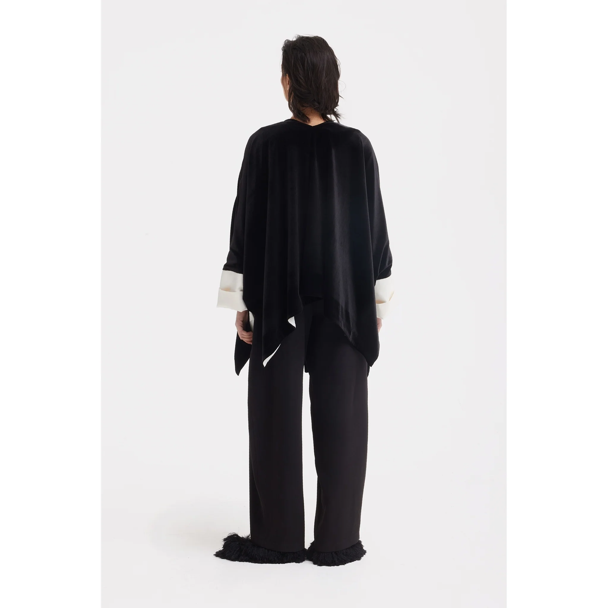 Loose Velvet Cape Jacket With Zip Front - Black - Image 9