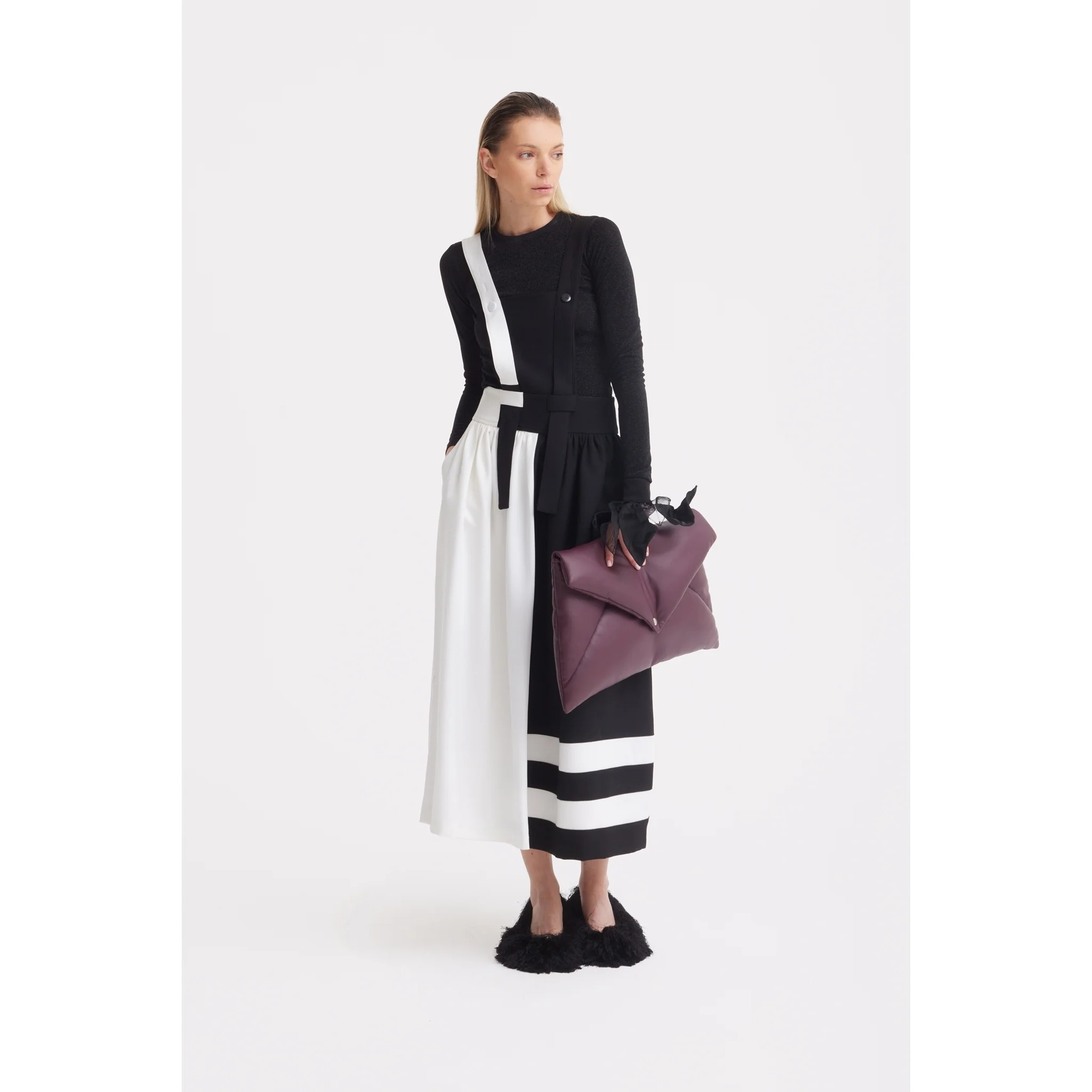 Midi Apron Dress With Adjustable Straps - Black Ivory - Image 11