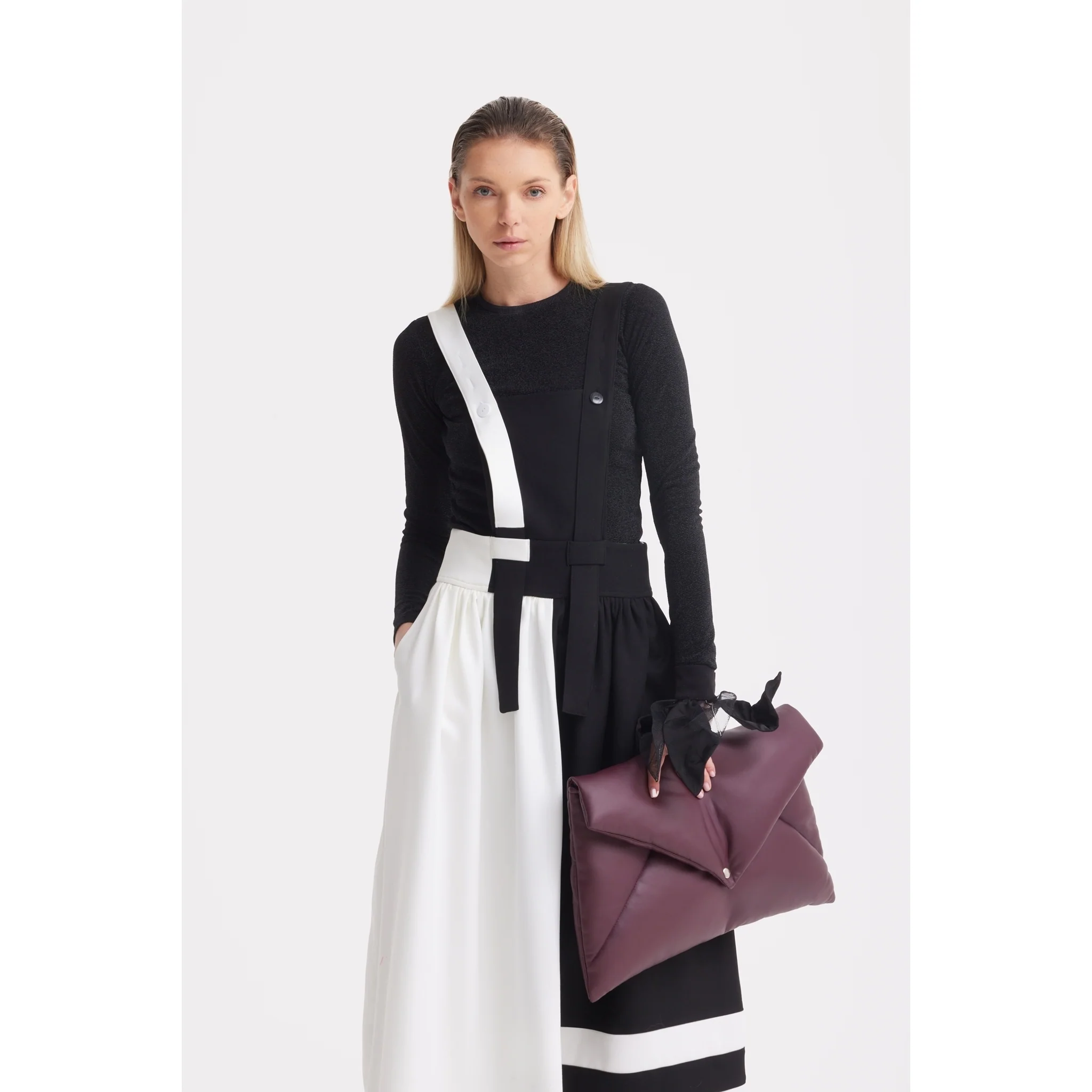Midi Apron Dress With Adjustable Straps - Black Ivory - Image 12