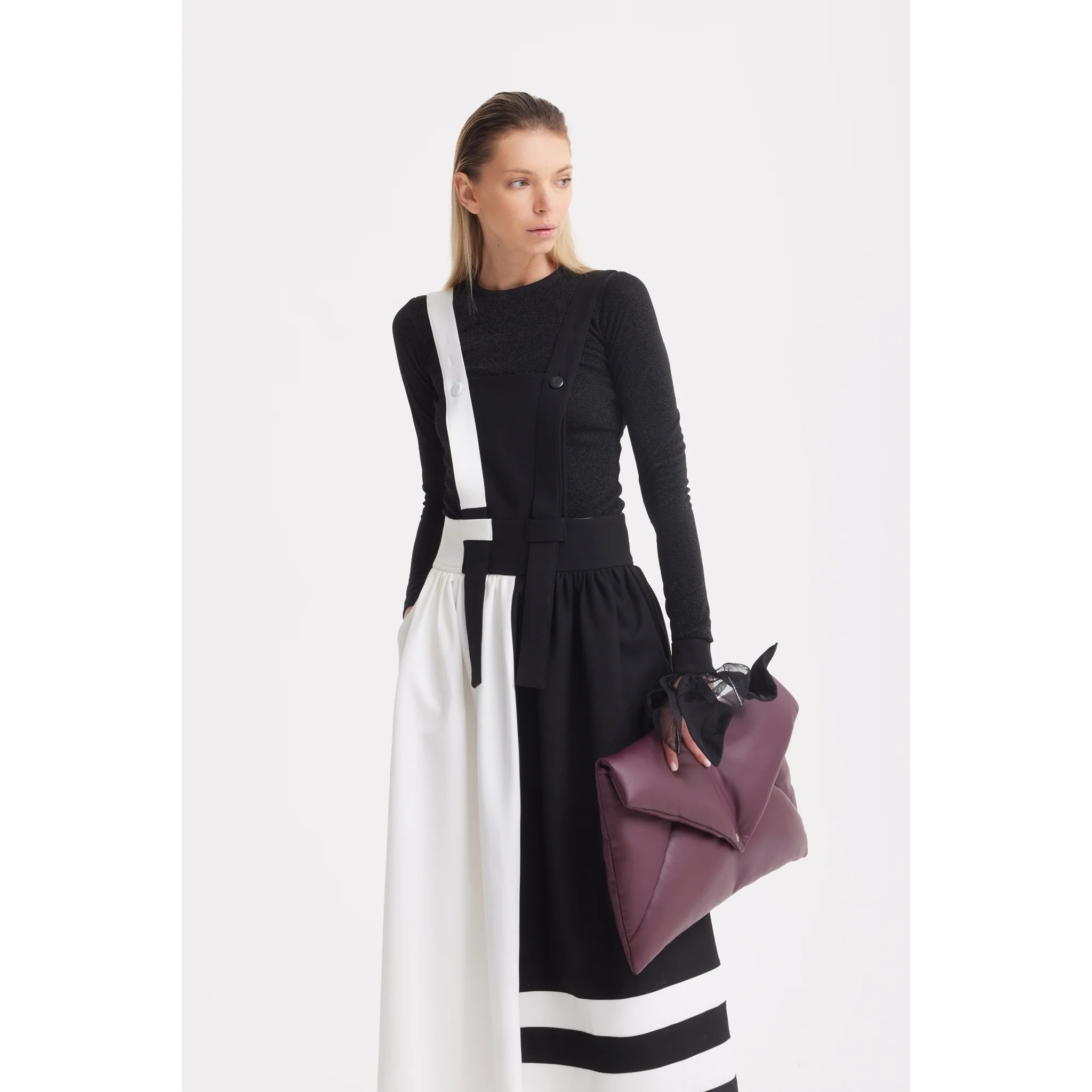 Midi Apron Dress With Adjustable Straps - Black Ivory - Image 14