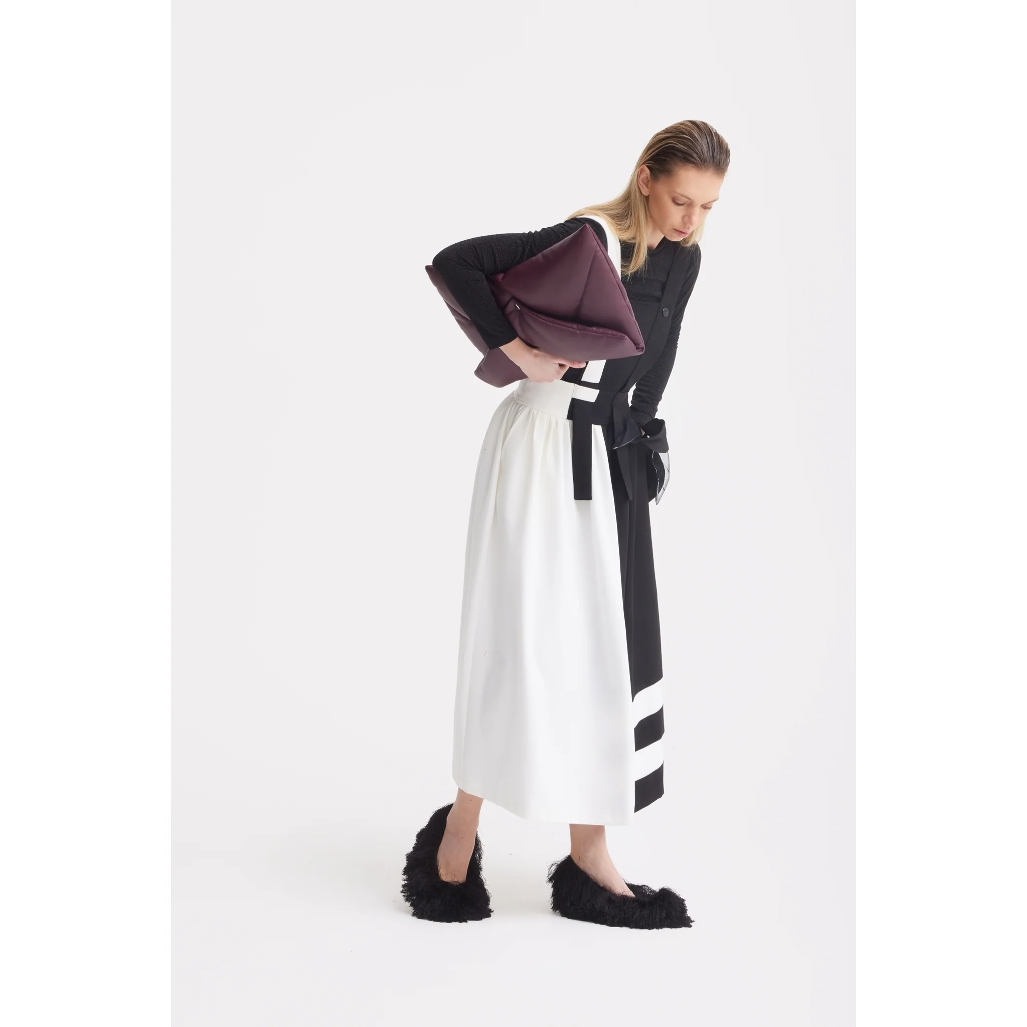 Midi Apron Dress With Adjustable Straps - Black Ivory - Image 16