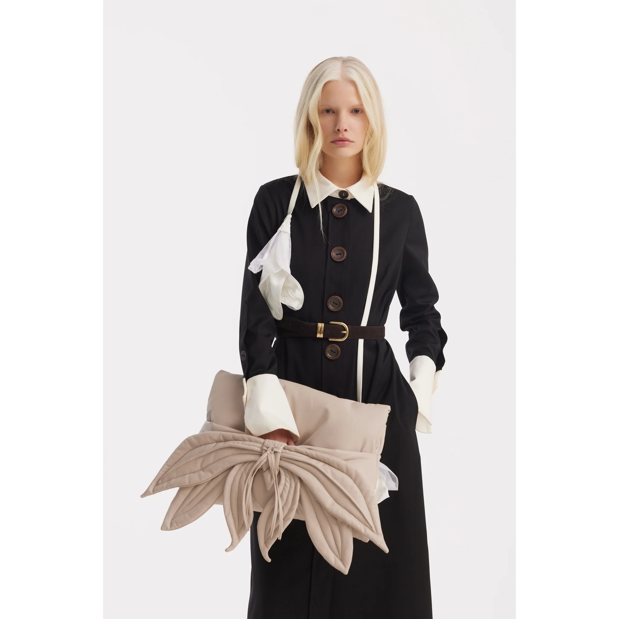 Monochrome Midi Shirt Dress - Black & White - Image 3