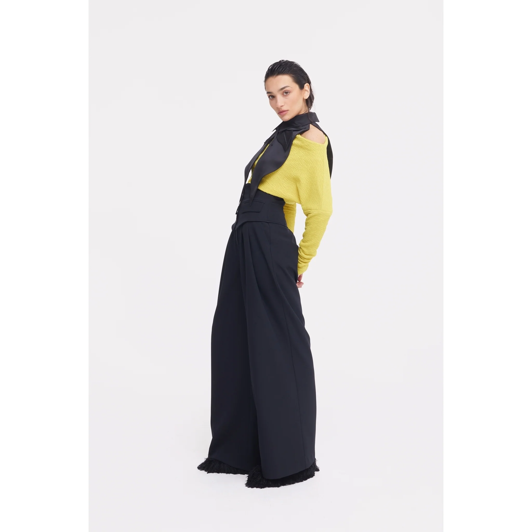 Oversized Satin Bib Collar - Black - Image 8