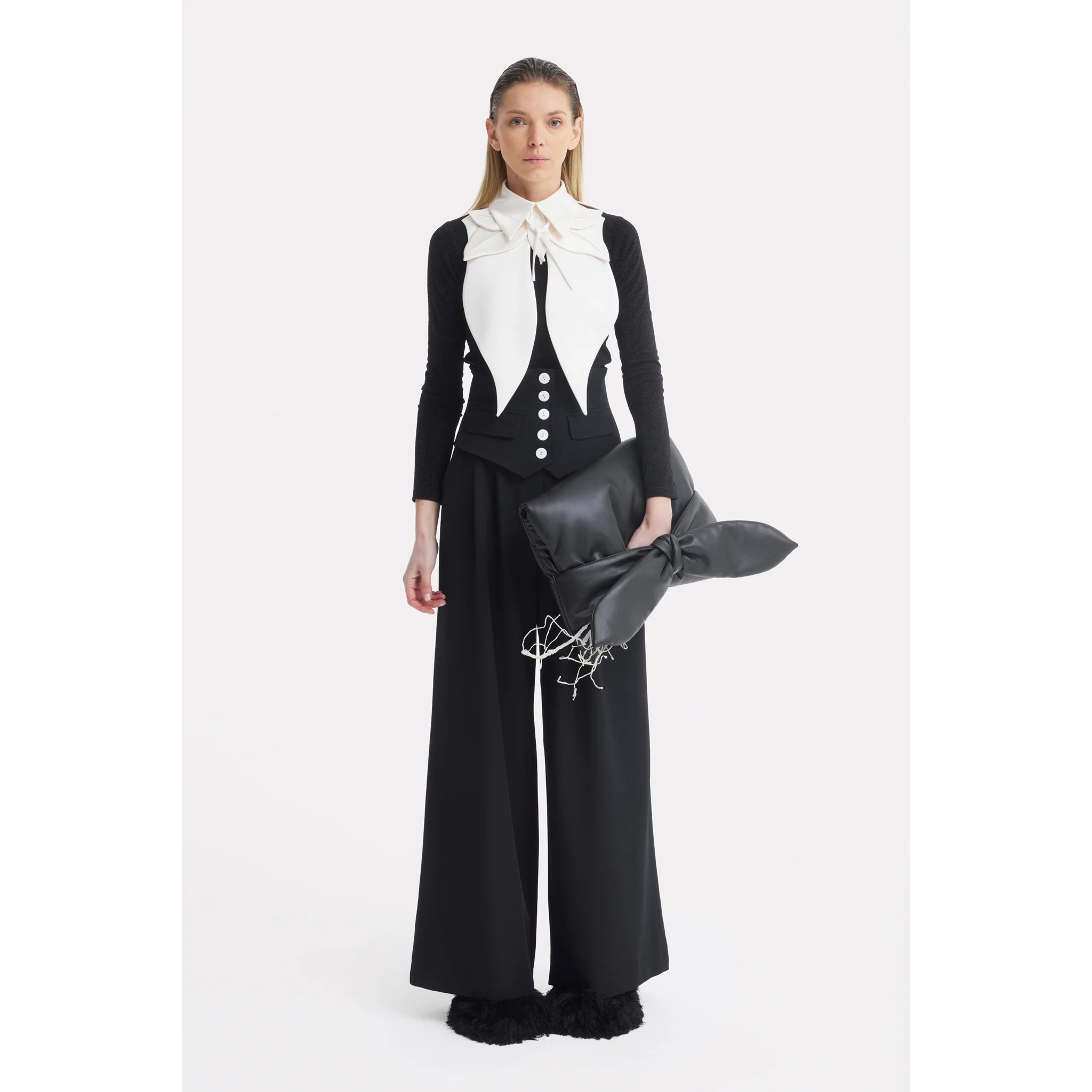 Oversized Satin Bib Collar - Ivory - Image 3