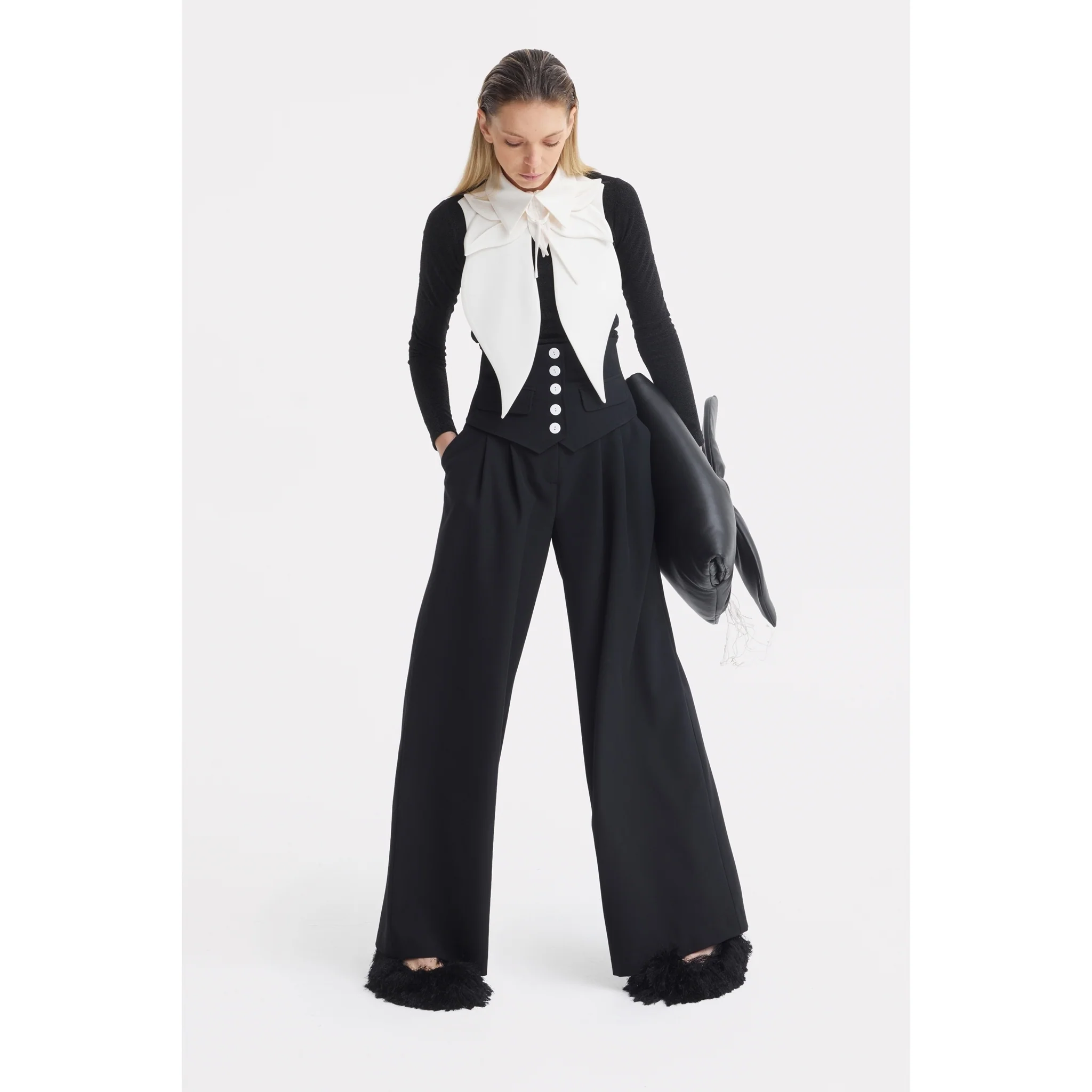 Oversized Satin Bib Collar - Ivory - Image 5