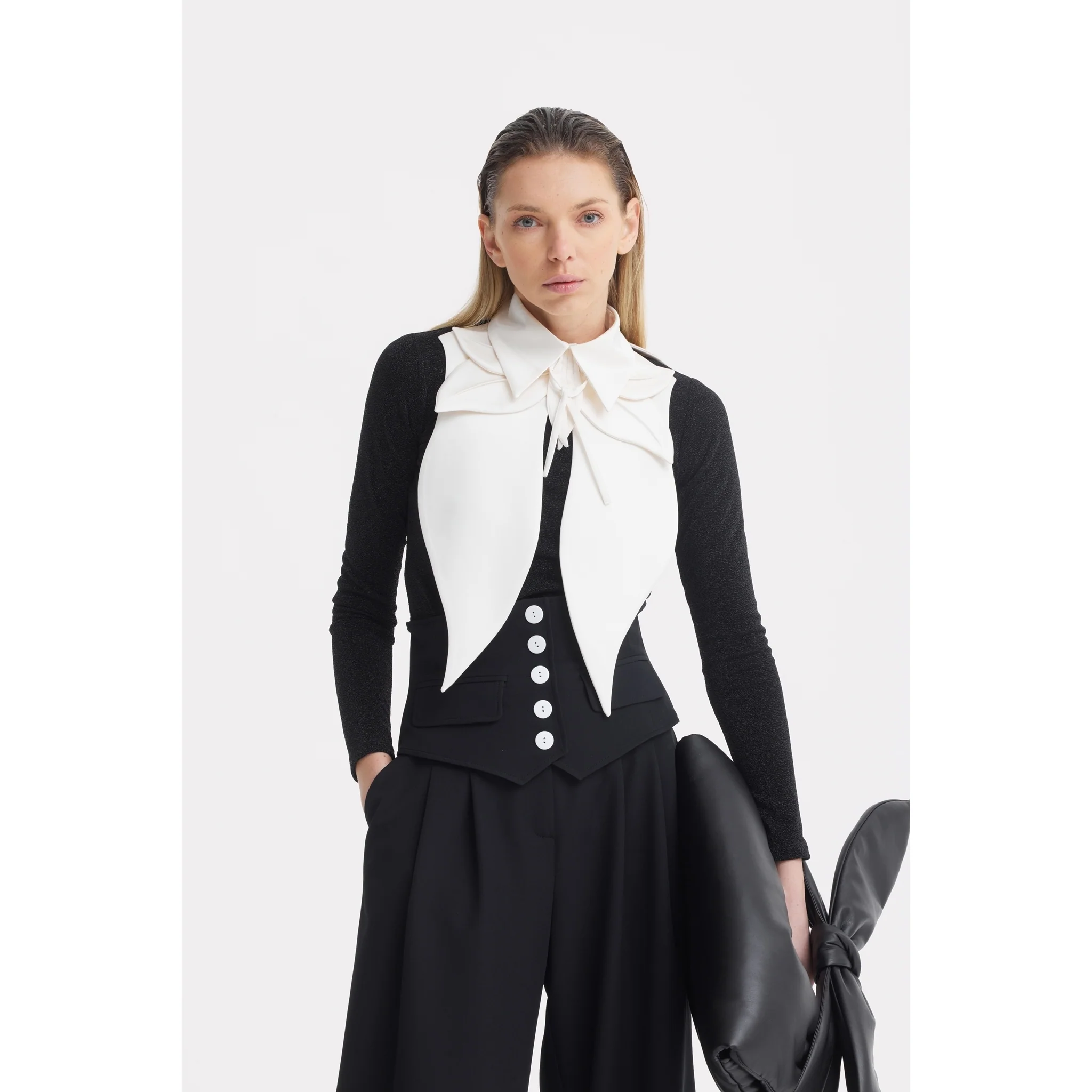 Oversized Satin Bib Collar - Ivory - Image 7