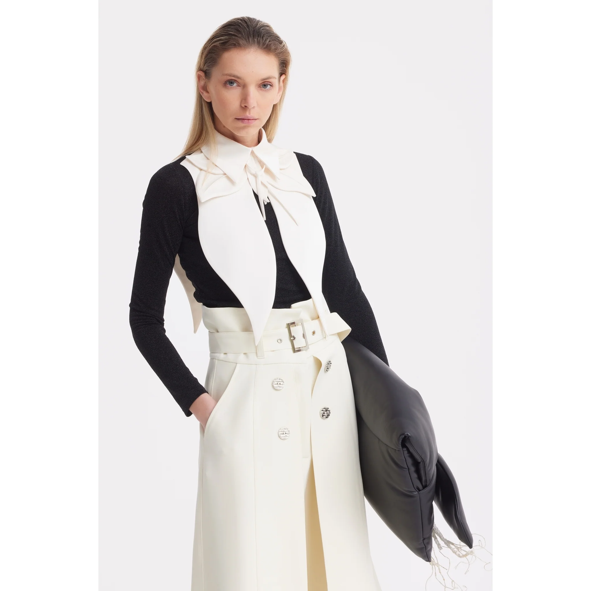 Oversized Satin Bib Collar - Ivory - Image 9