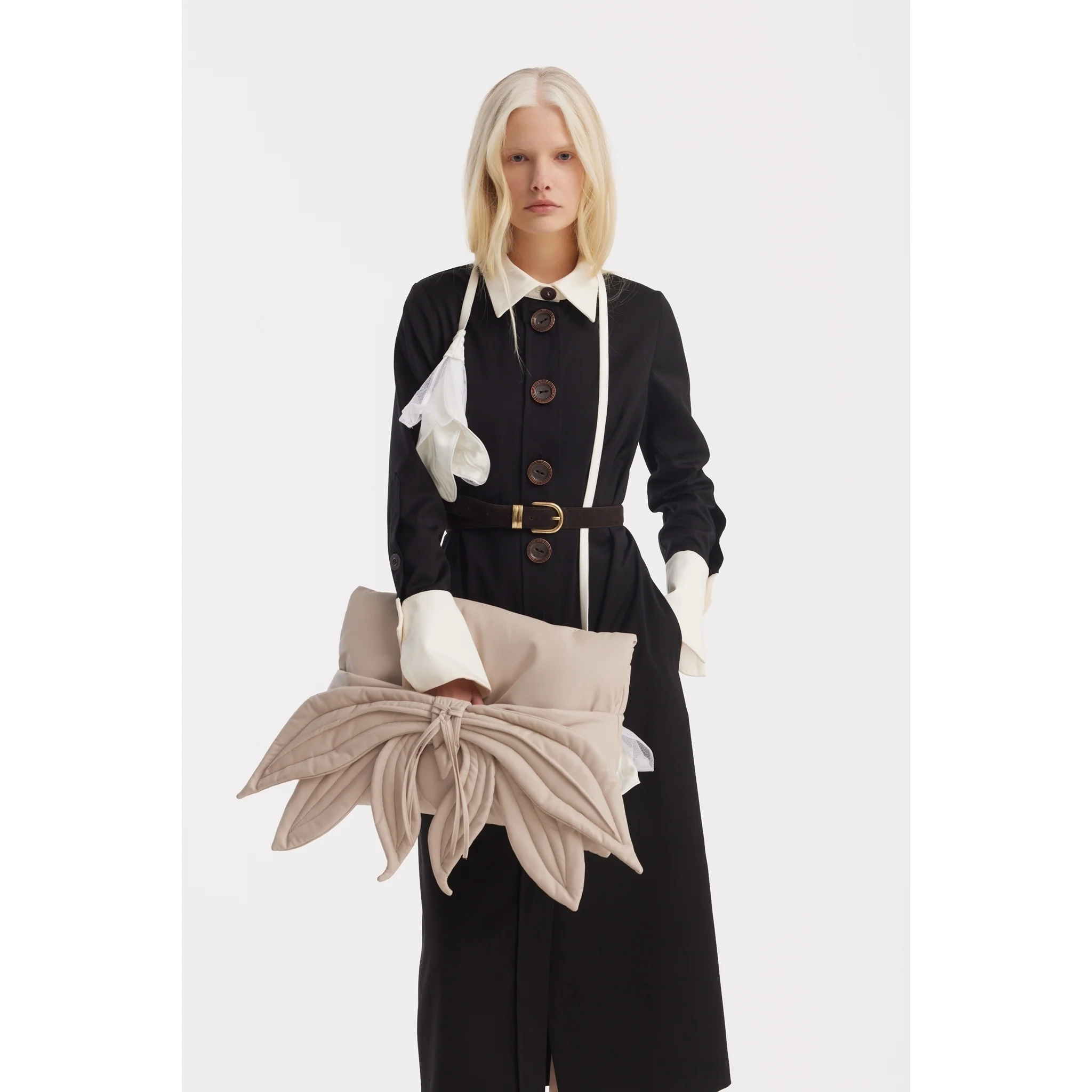 Petal Faux Leather Evening Clutch Bag - Ecru - Image 3
