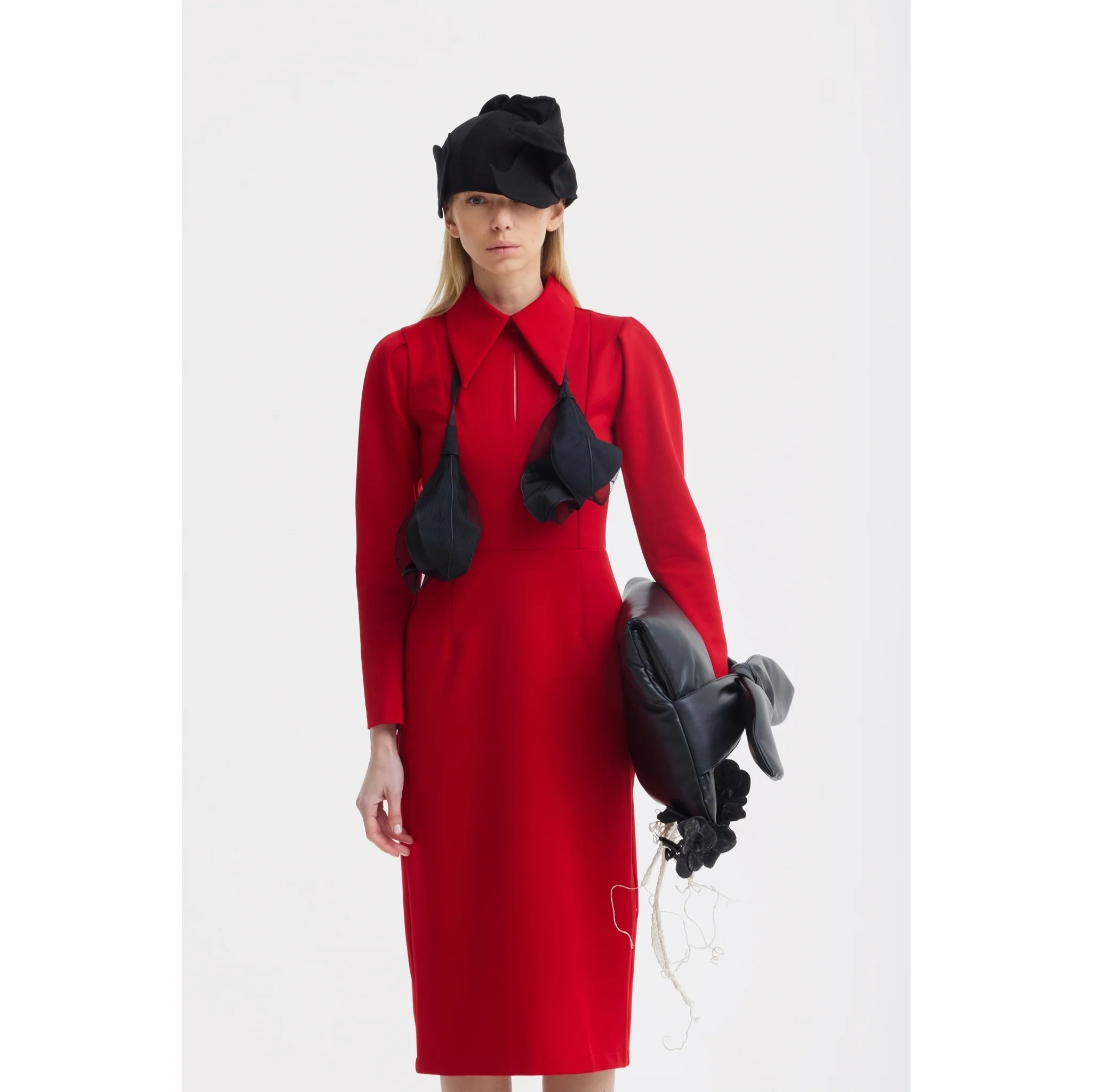 Solid Formal Midi Dress - Red - Image 3