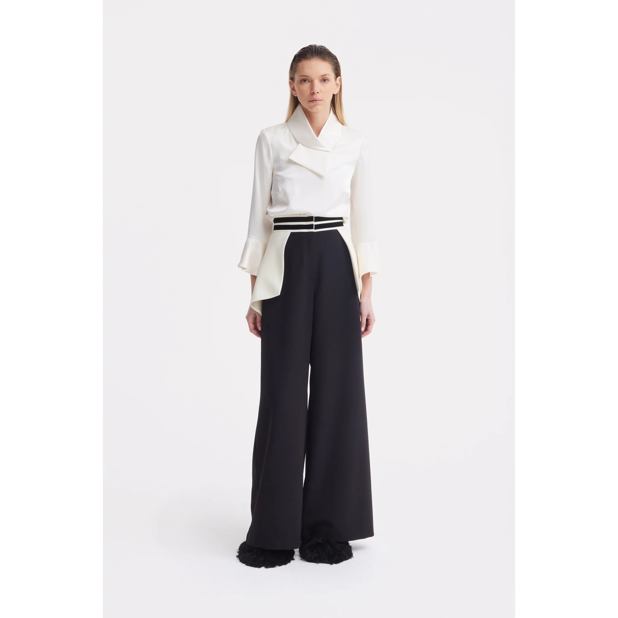 Statement Waist Wide-Leg Trousers - Black - Image 2