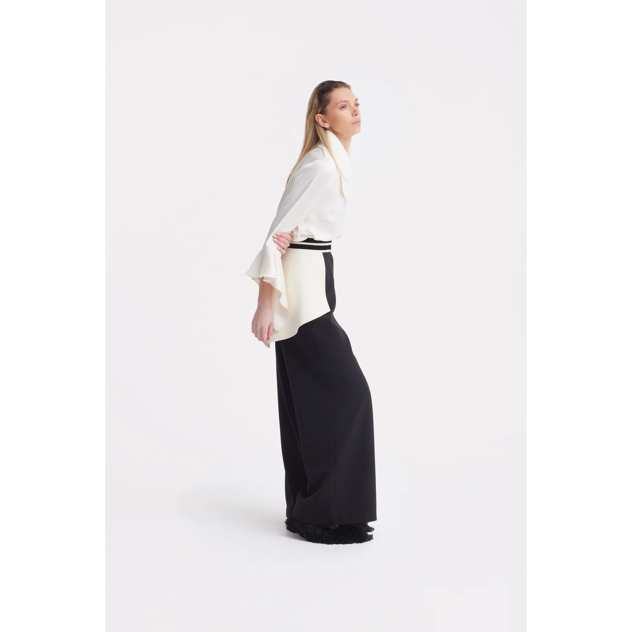 Statement Waist Wide-Leg Trousers - Black - Image 8
