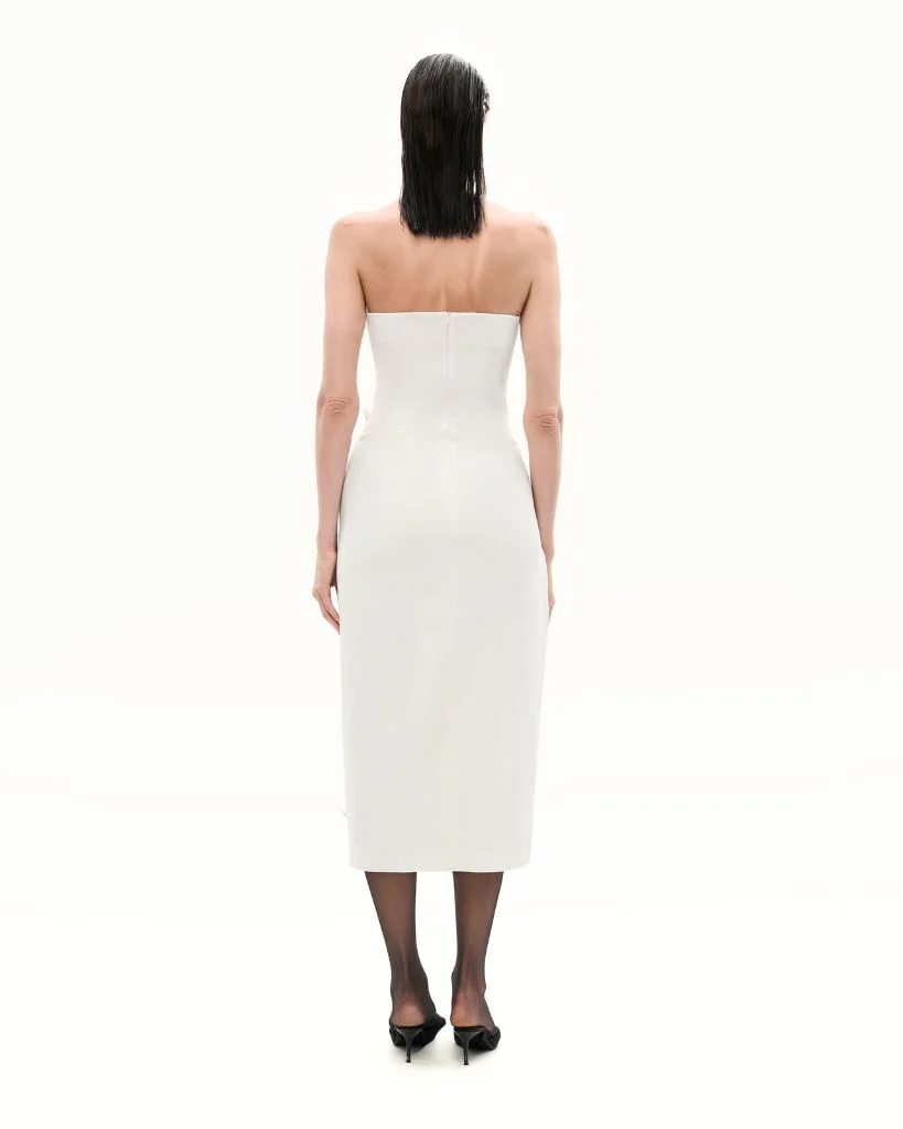 Strapless Dress With Signature Buttons | White - Image 3