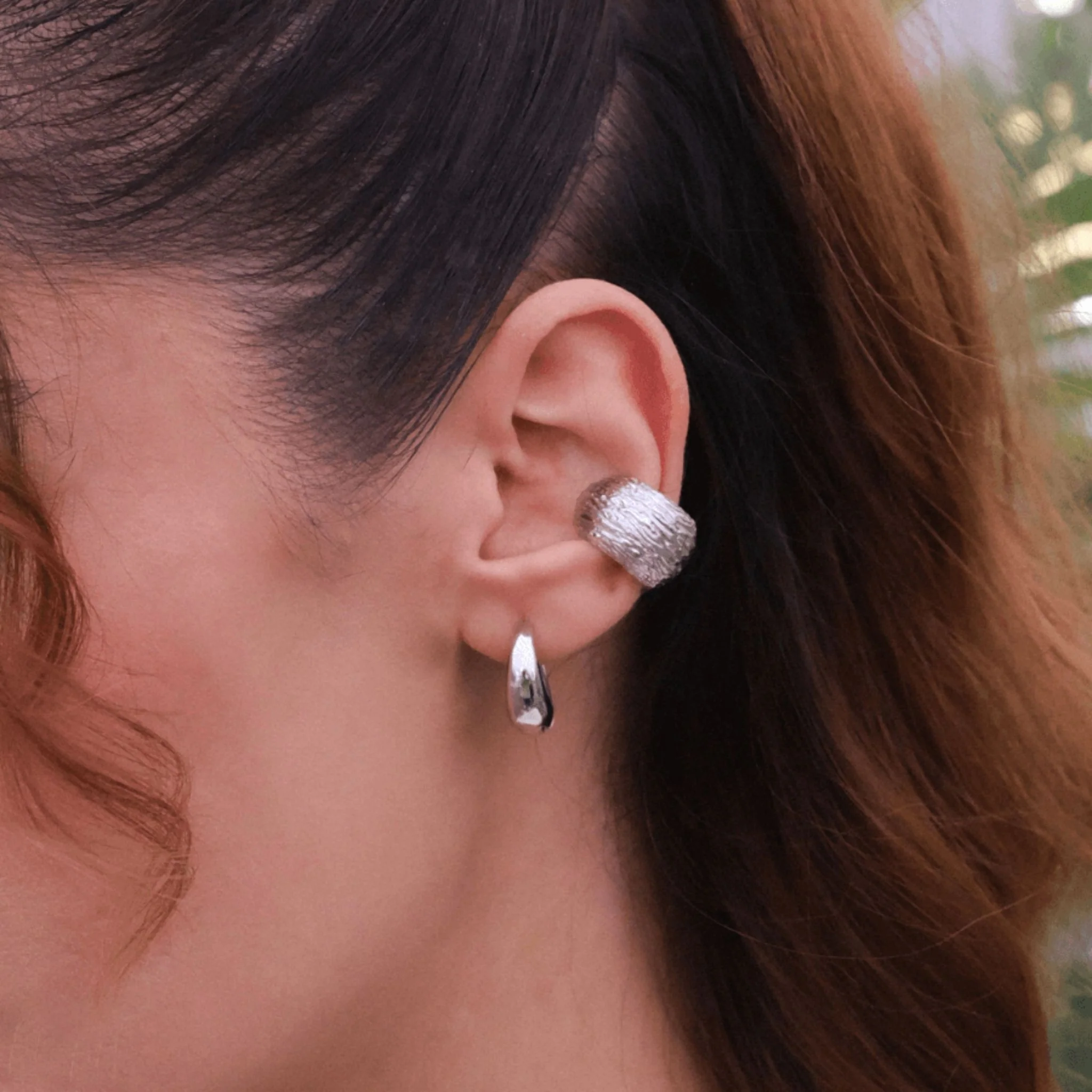 Chunky Huggie Hoop Earrings | Silver - Image 3