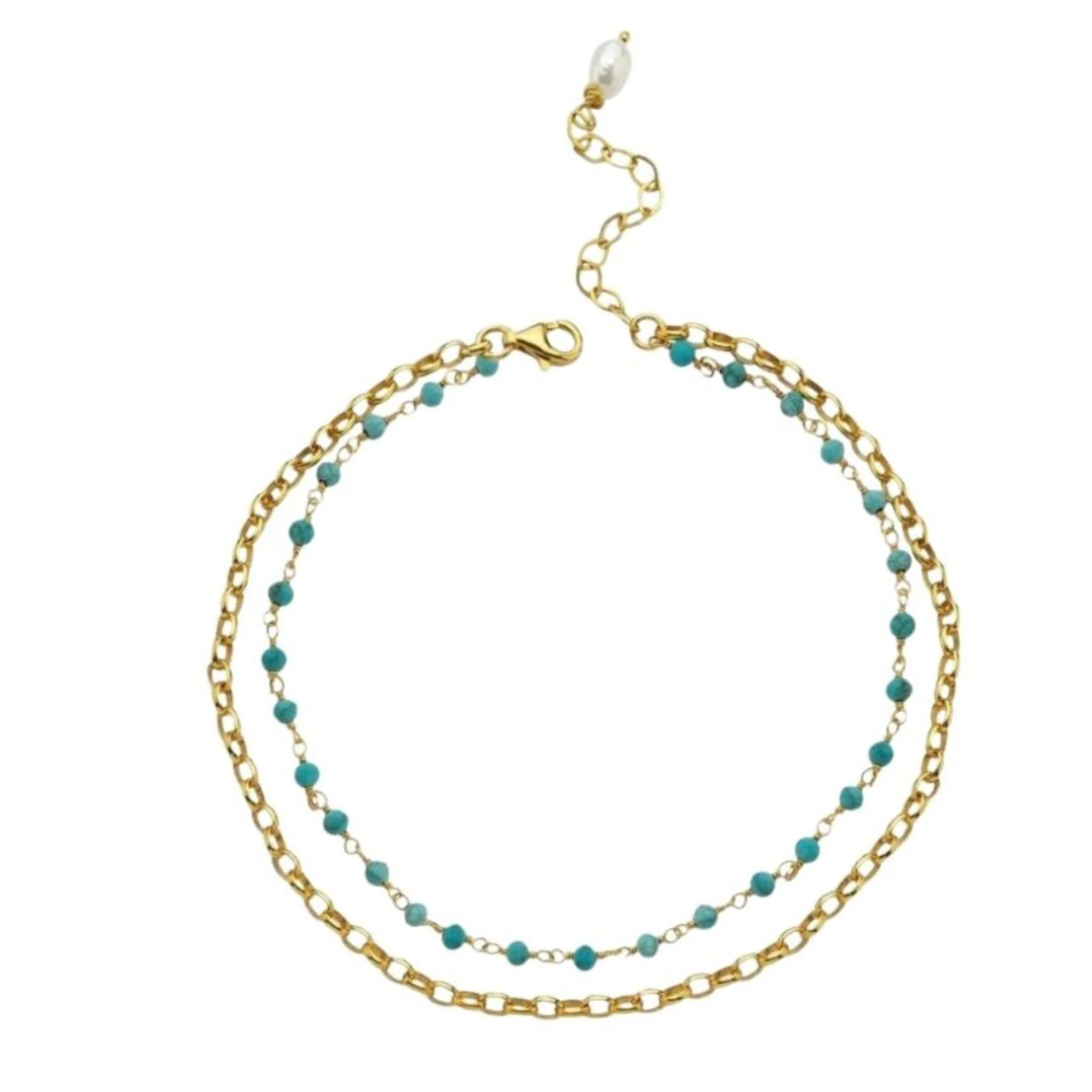 Jemy Gold Chain Anklet with Turquoise Beads