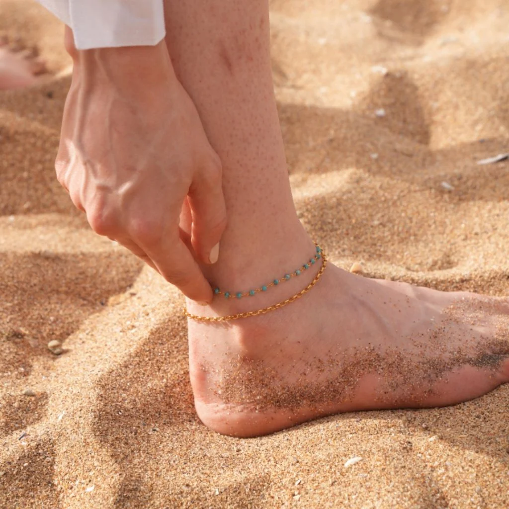 Jemy Gold Chain Anklet with Turquoise Beads - Image 2