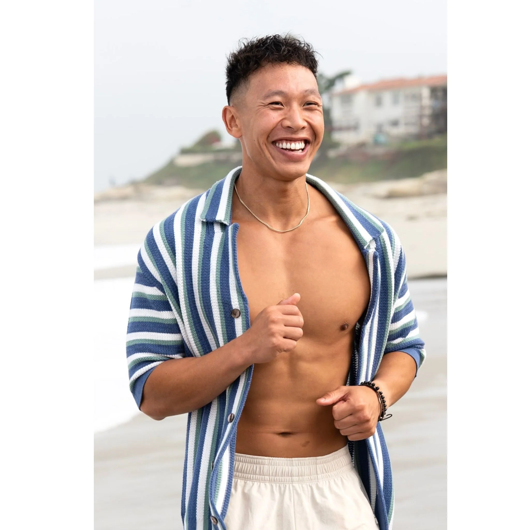 Striped Button-Up Shirt in Midnight Blue & Sage - Image 3