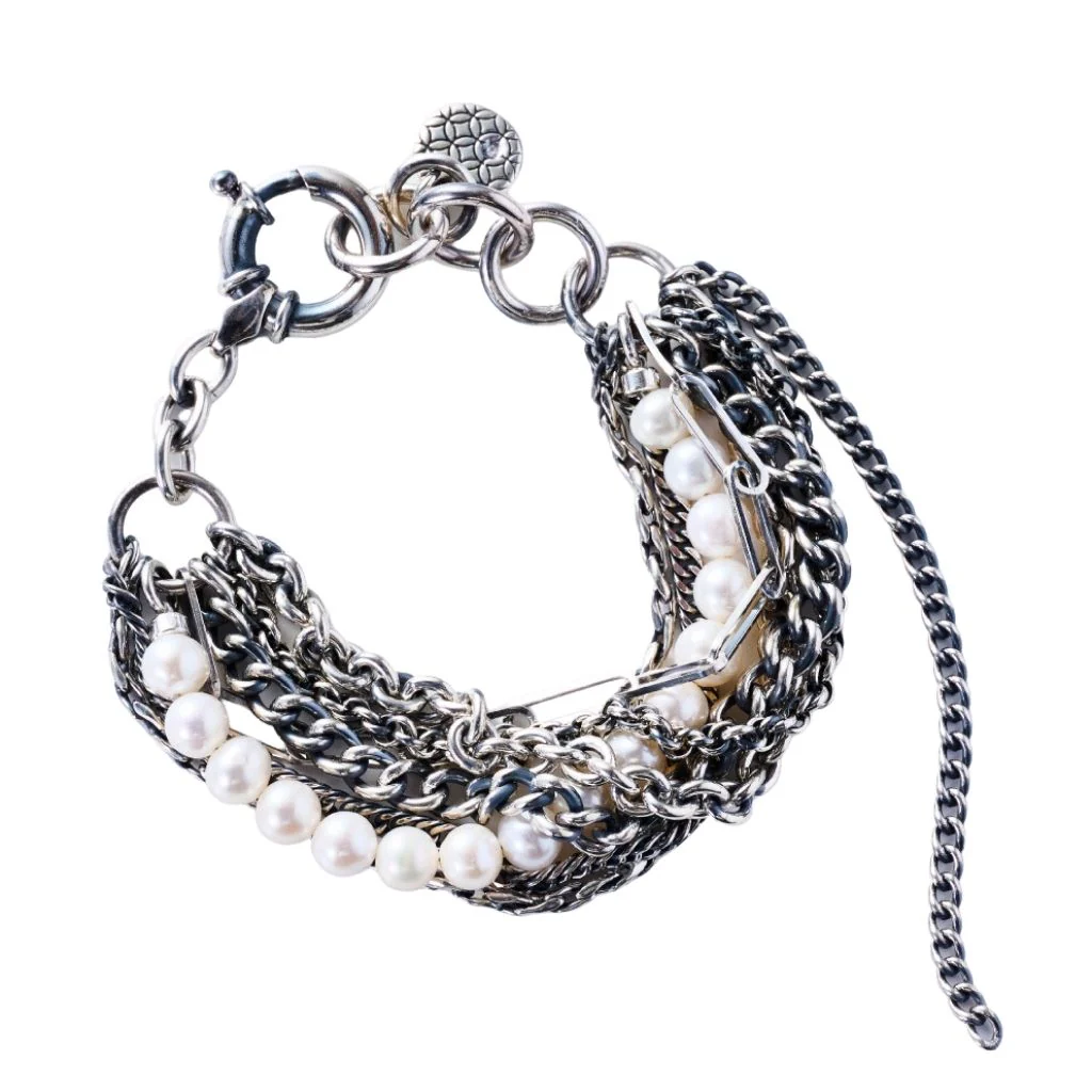 Layered Silver Bracelet with Pearls