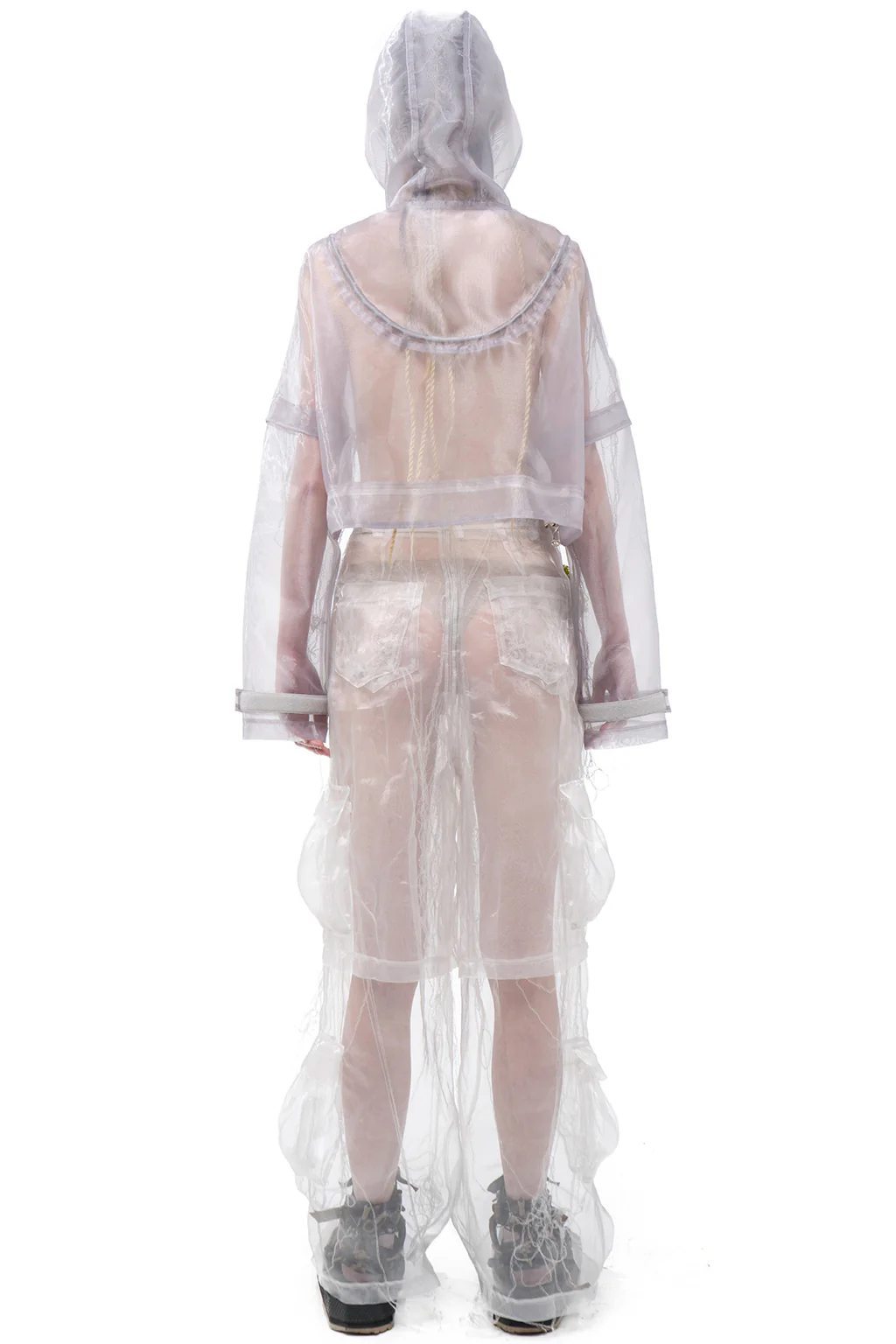 White Organza Cargo Pants - Image 3