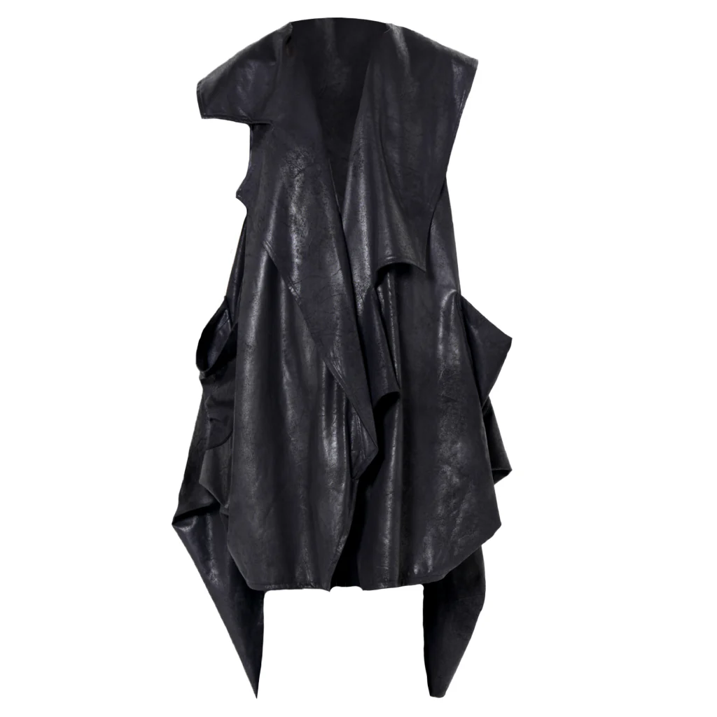 Asymmetric Faux Suede Vest In Black