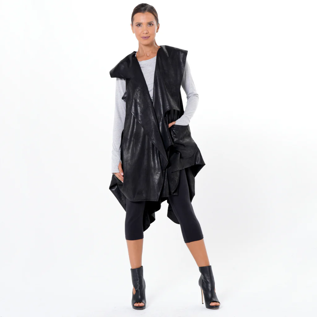 Asymmetric Faux Suede Vest In Black - Image 2