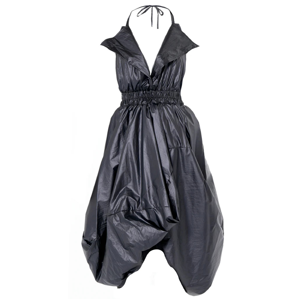 Draped Balloon Pinafore Dress In Black