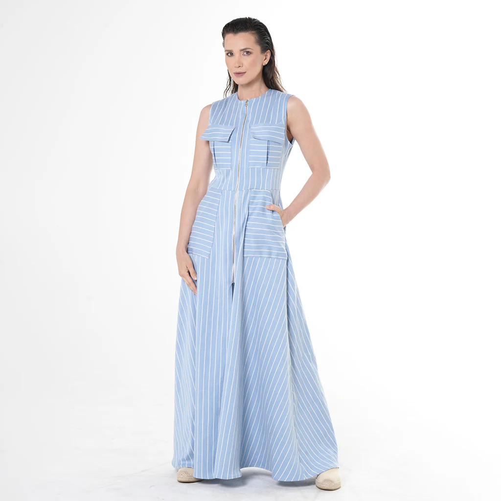Long Denim Striped Dress - Image 2