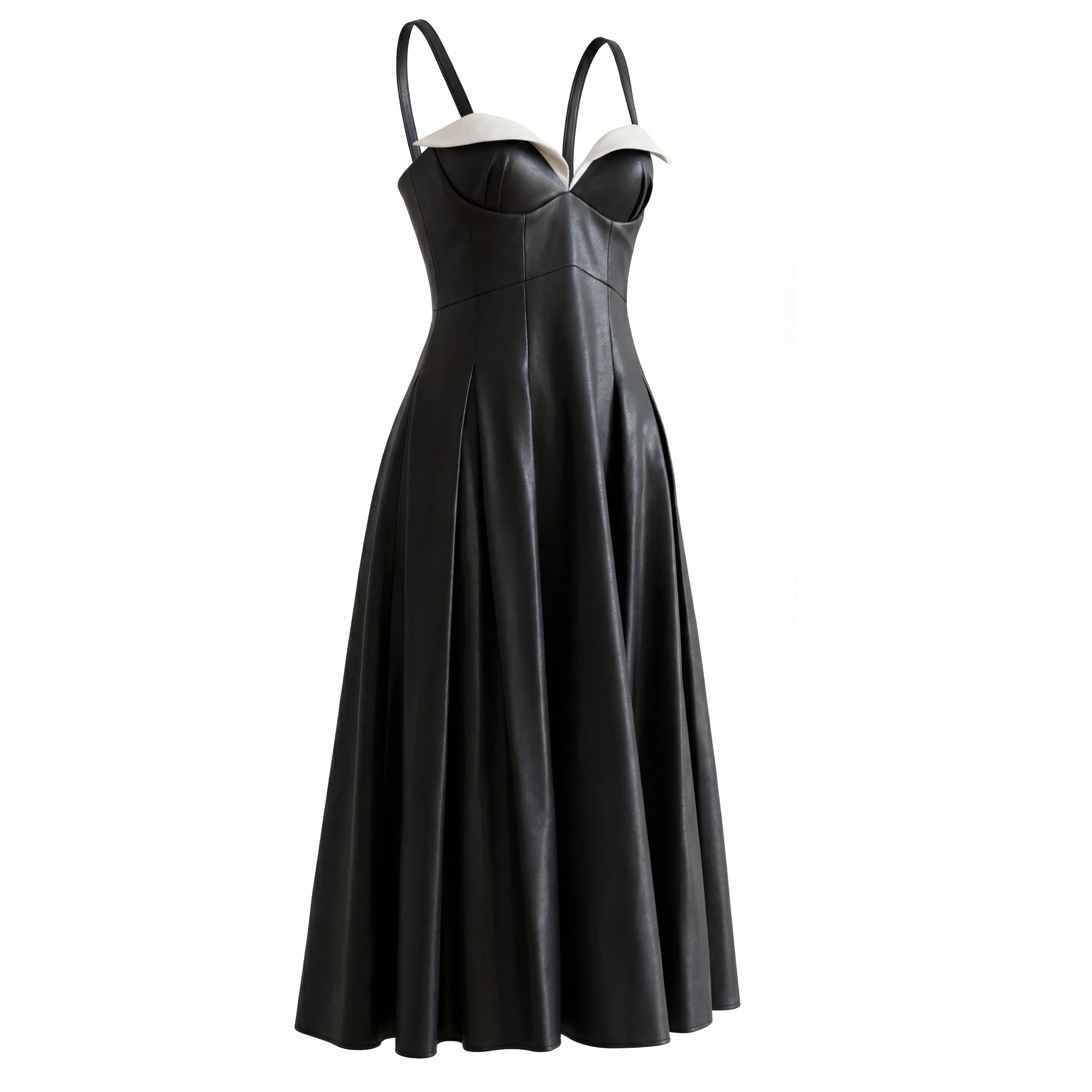 Black Vegan Leather Corset Midi Dress - Image 5