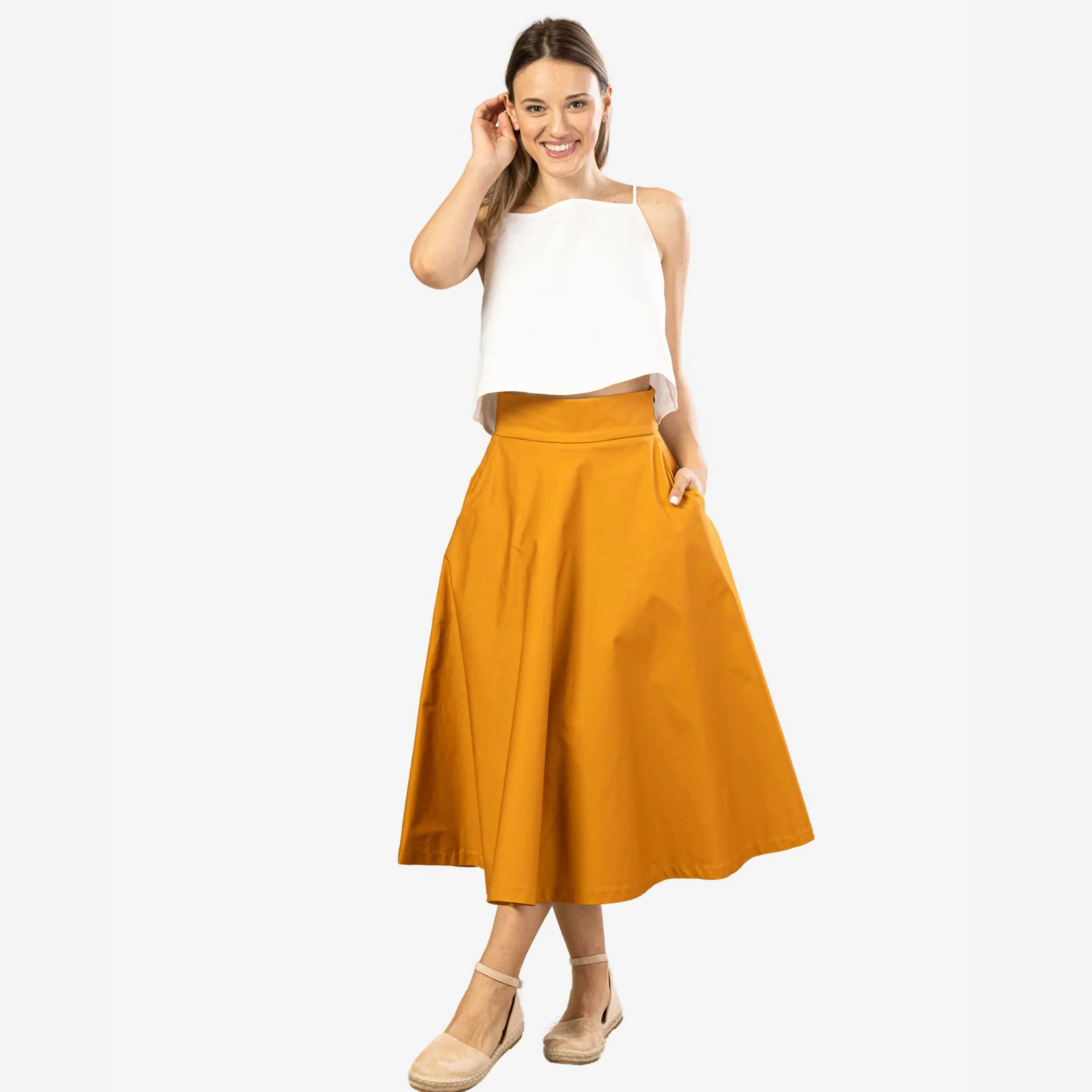 Estelle Deep-Yellow Cotton Midi Skirt - Image 3