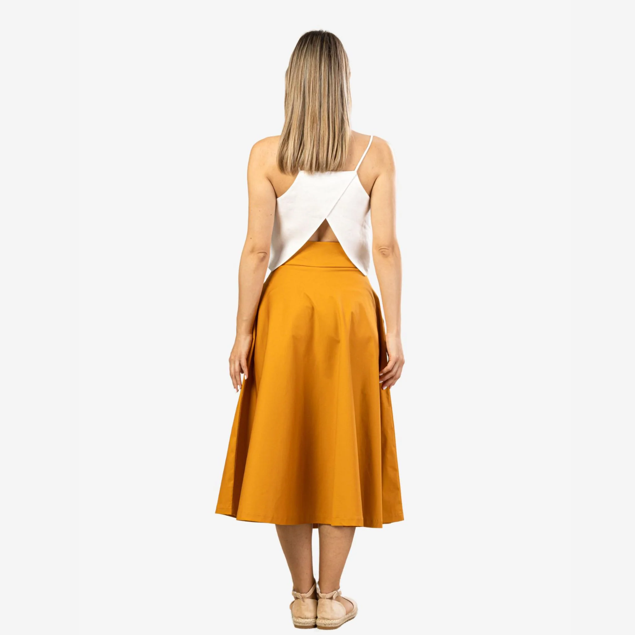Estelle Deep-Yellow Cotton Midi Skirt - Image 4