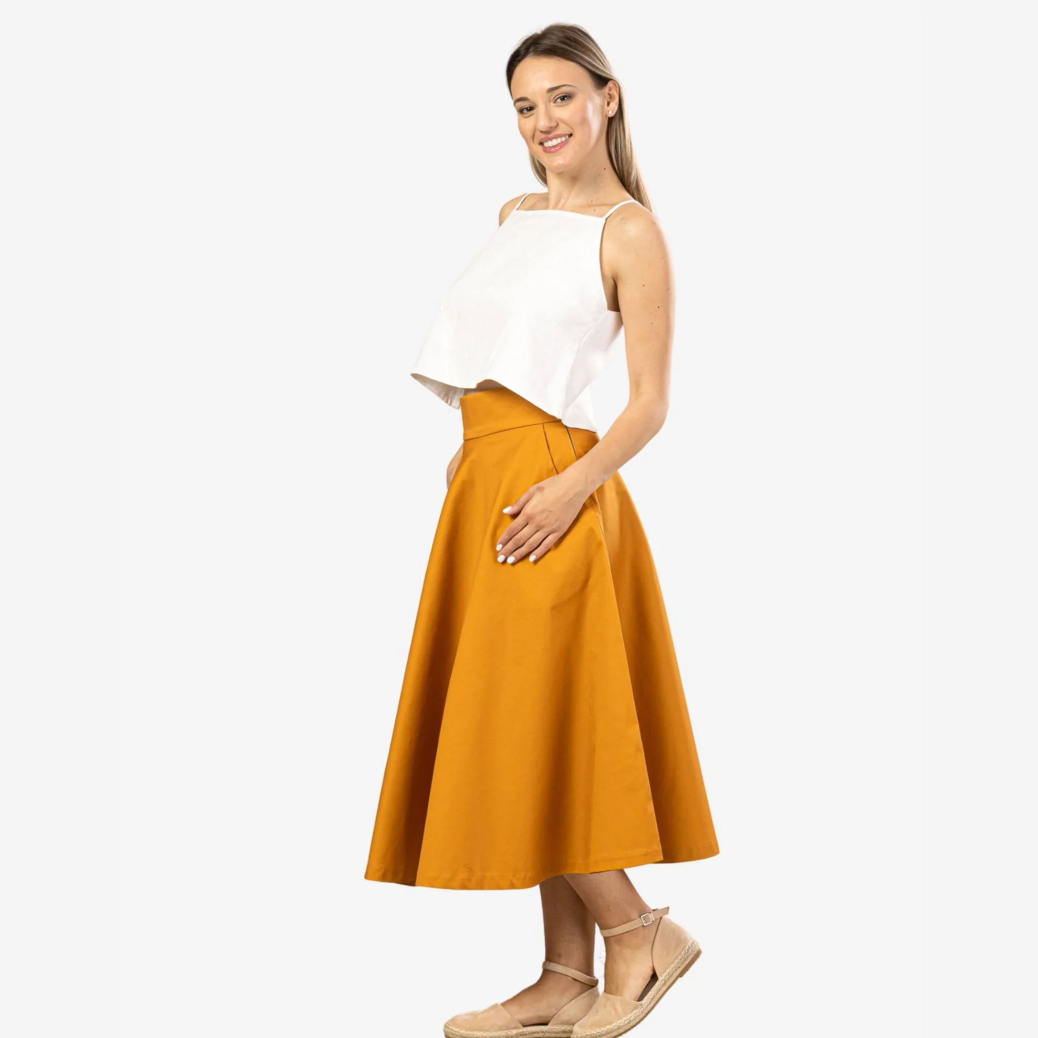 Estelle Deep-Yellow Cotton Midi Skirt - Image 5