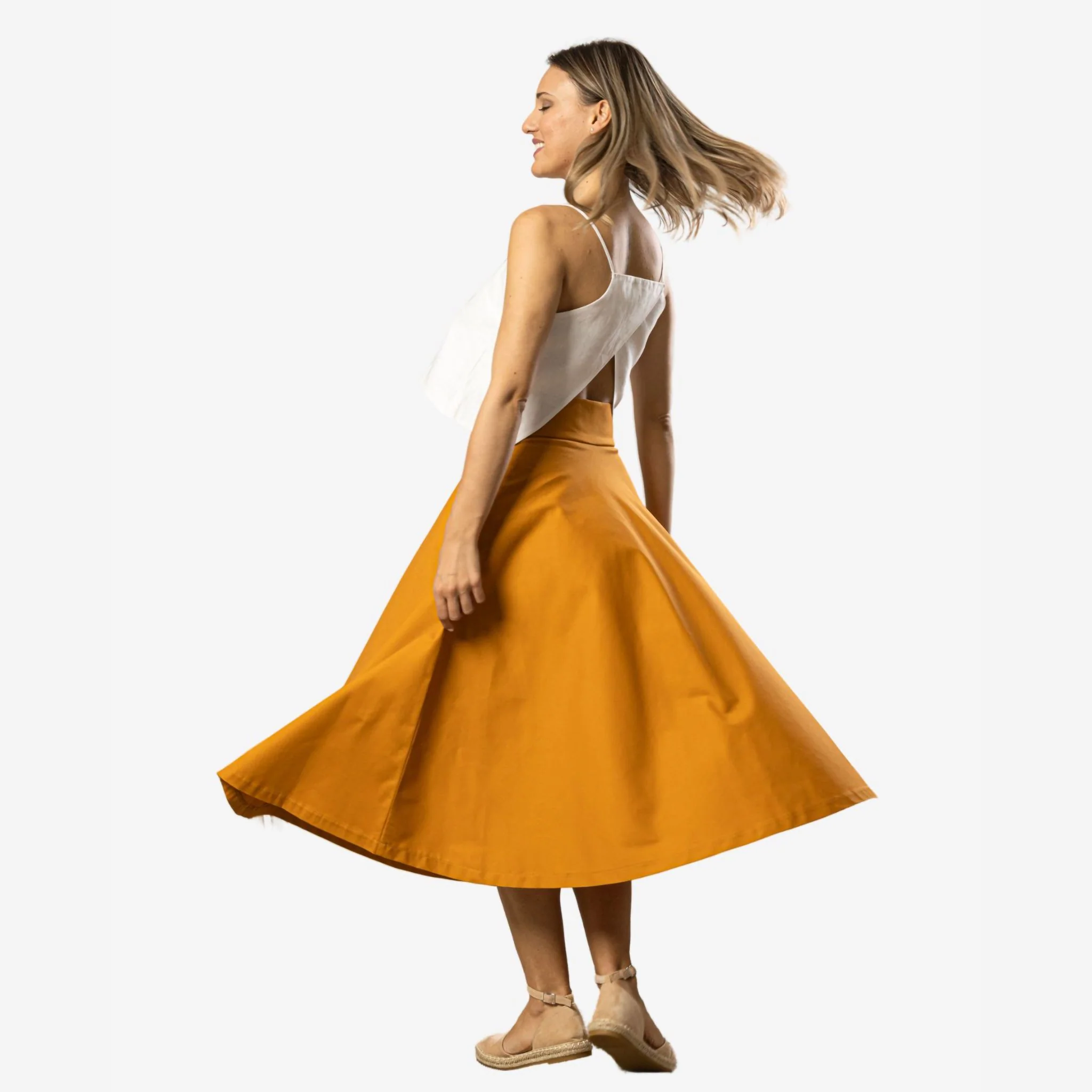 Estelle Deep-Yellow Cotton Midi Skirt - Image 6