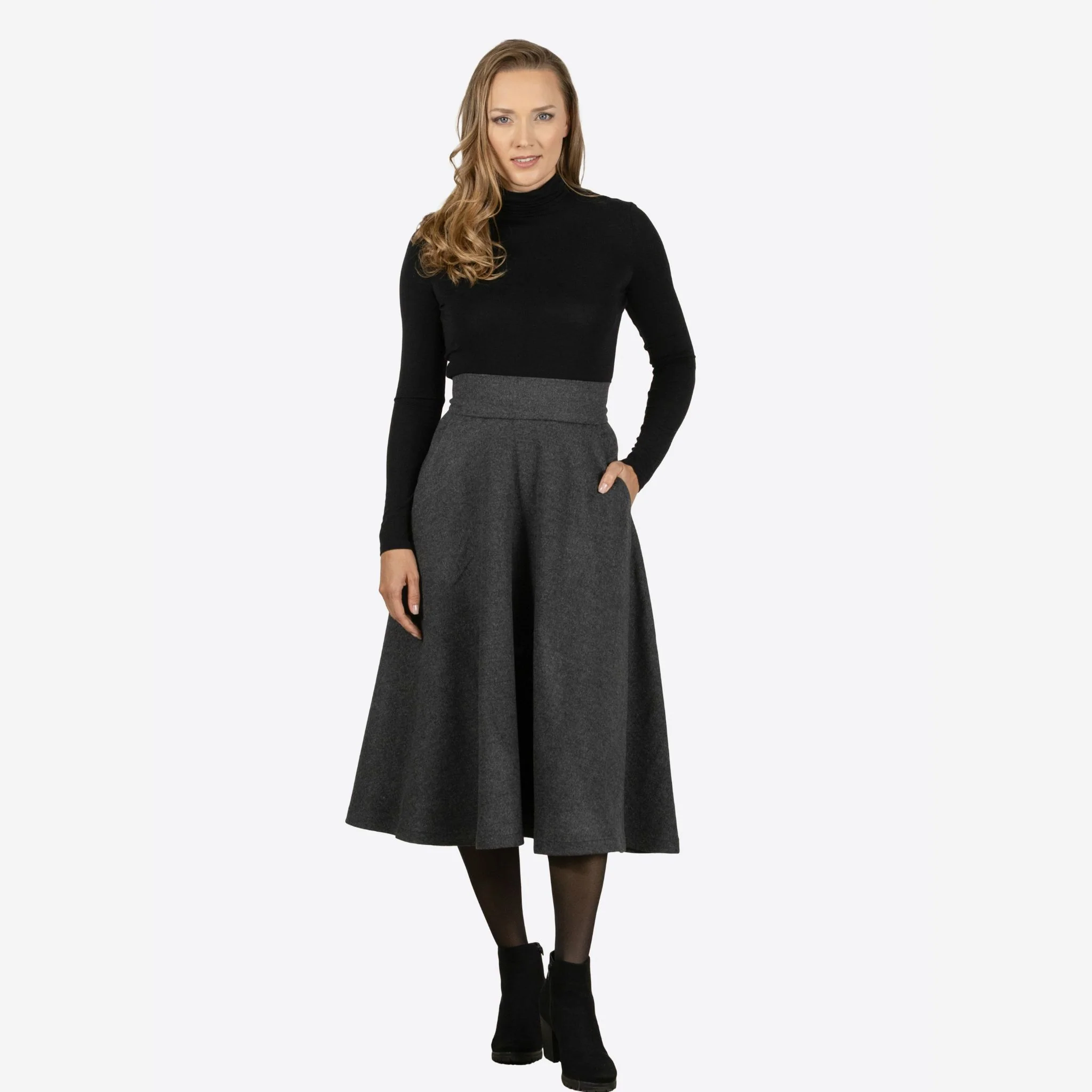 Lily Dark Gray Wool Midi Skirt - Image 2