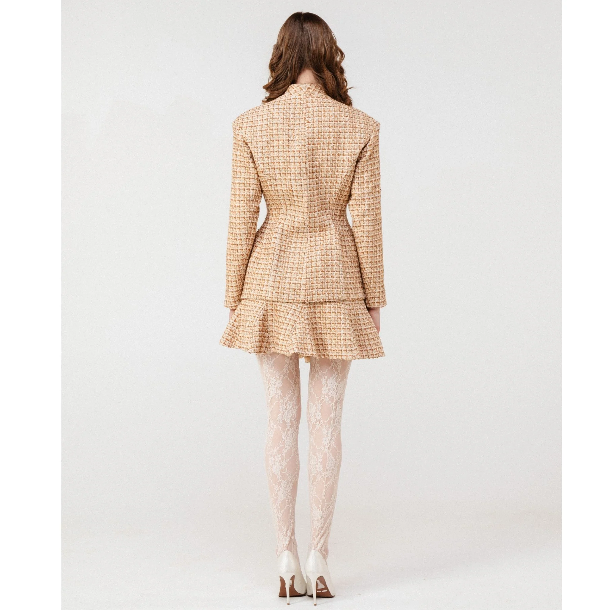 Lune Dorée Flared Mini Skirt in Beige - Image 8