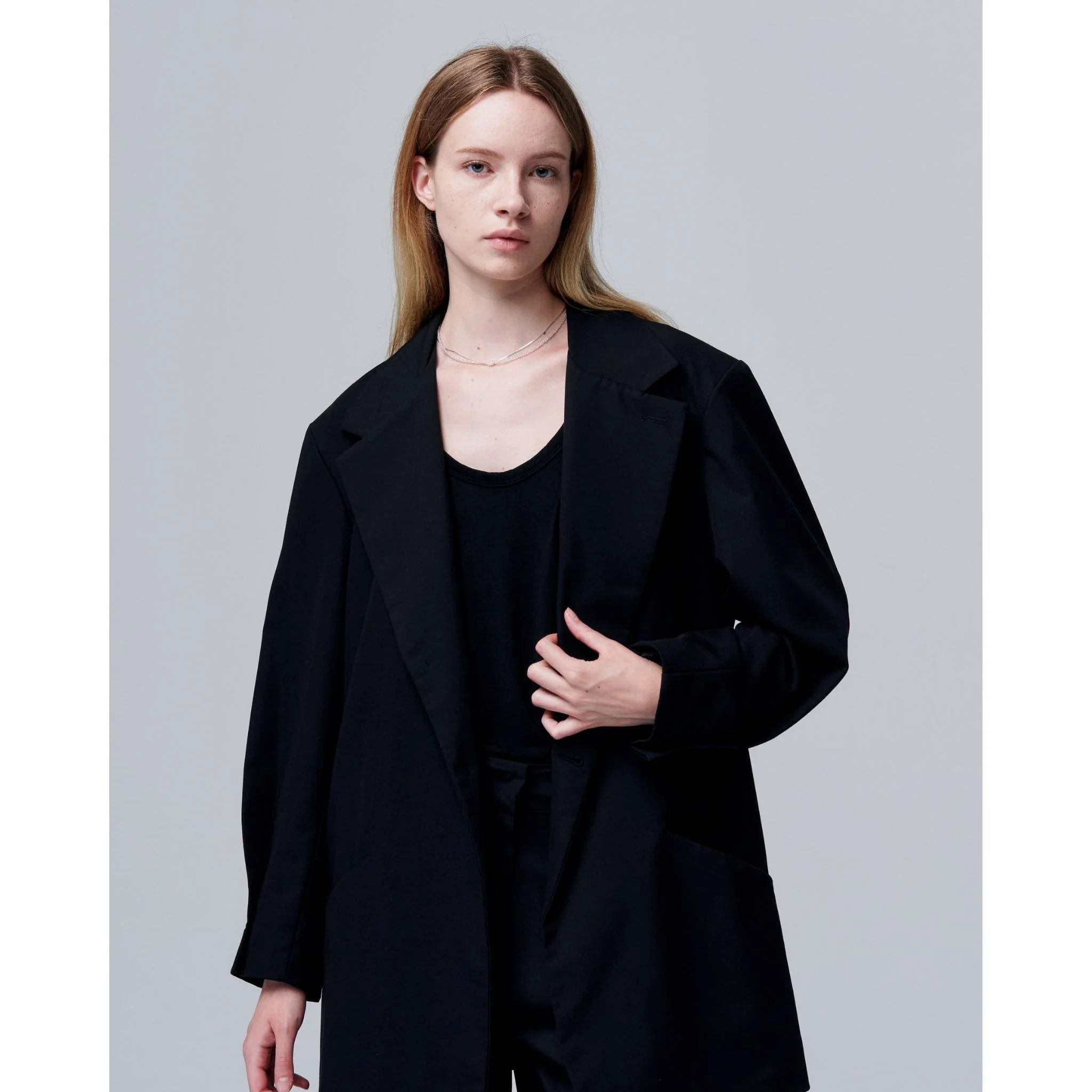 Noir Cuff Blazer with Folded Sleeve Detail and Waist Strap - Image 11