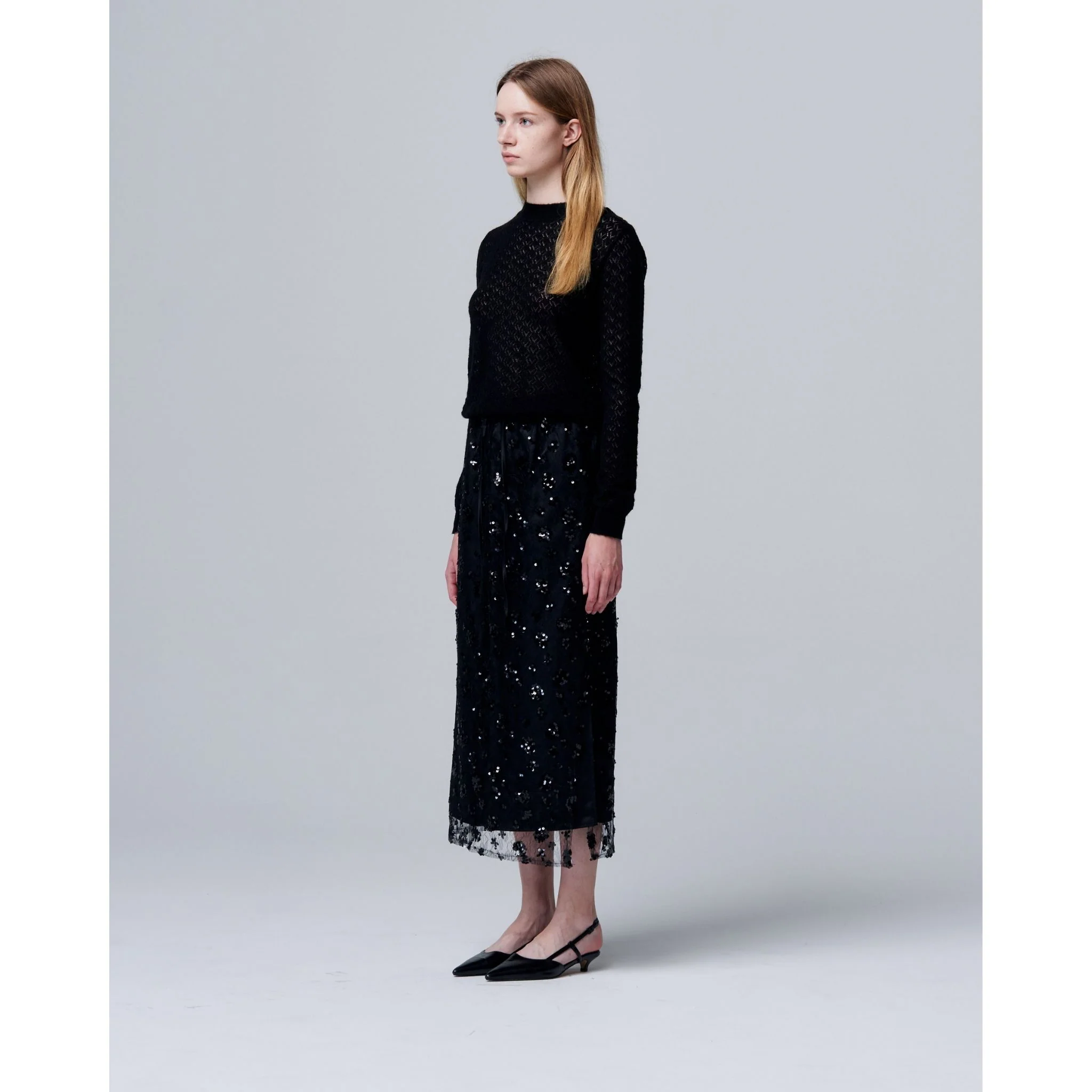 Sequin Beaded Skirt with Floral Detailing - Image 3