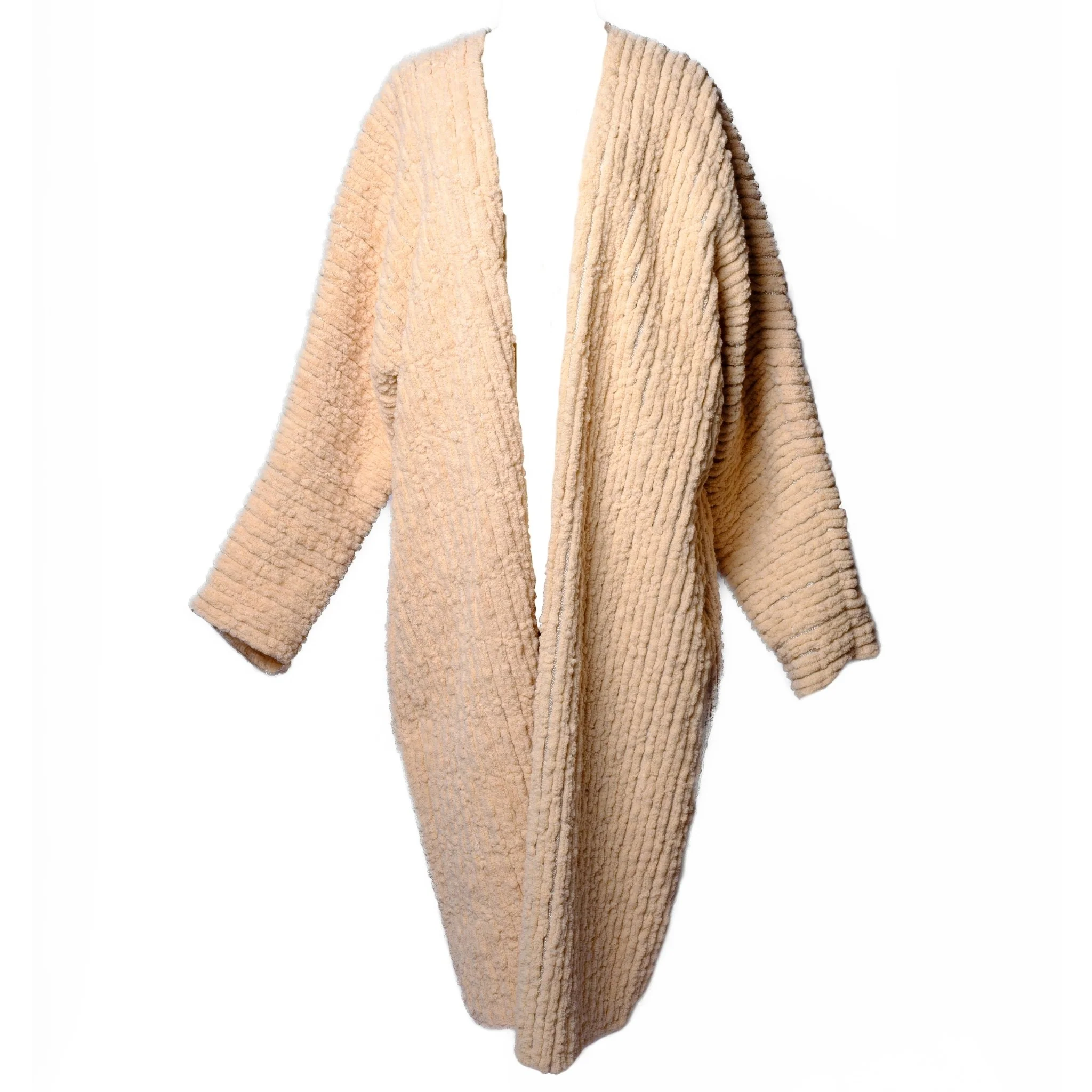 Beige Oversized Textured Open-Front Cardigan
