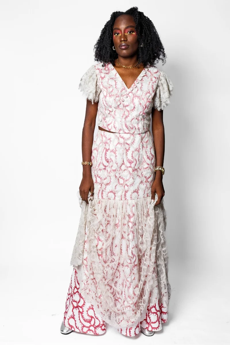 High-Waist Lace Skirt with Flared Hem - Image 3