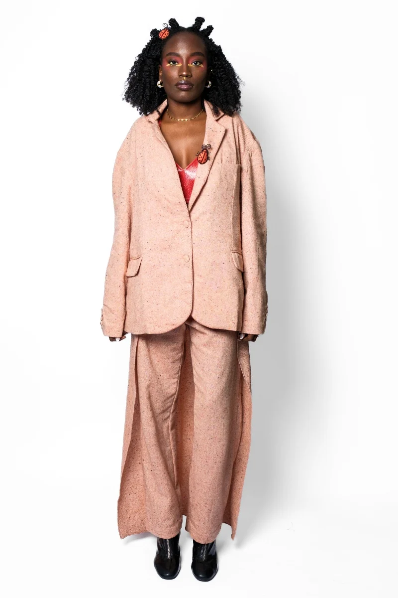 Peach Wool Straight-Cut Blazer with Embroidered Details - Image 4