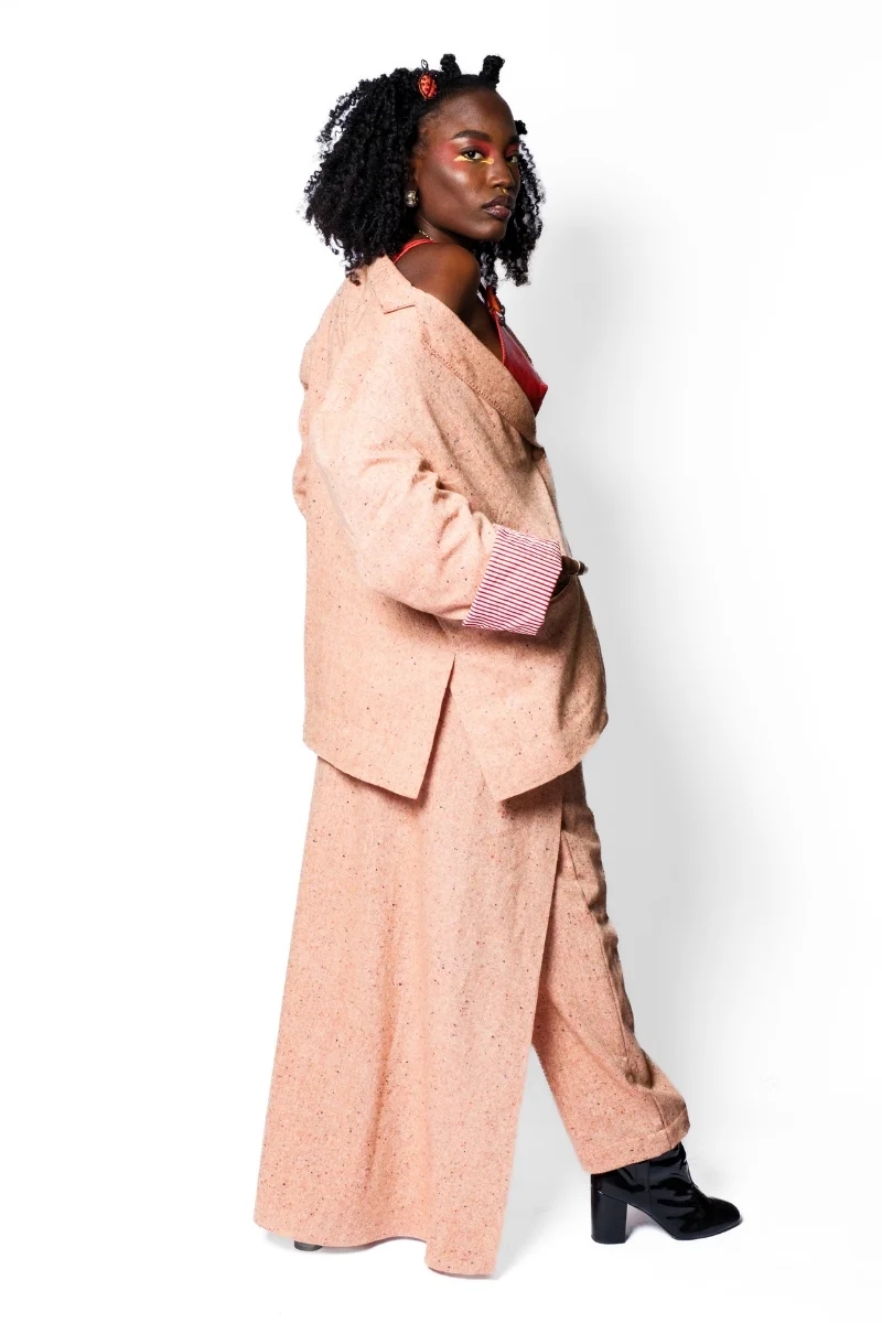 Peach Wool Straight-Cut Blazer with Embroidered Details - Image 5