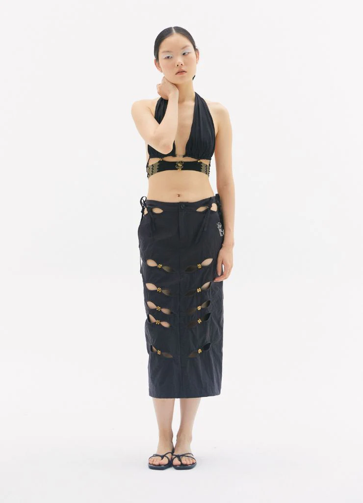 Embroidery Cutout Cargo Maxi Skirt | Onyx - Image 2